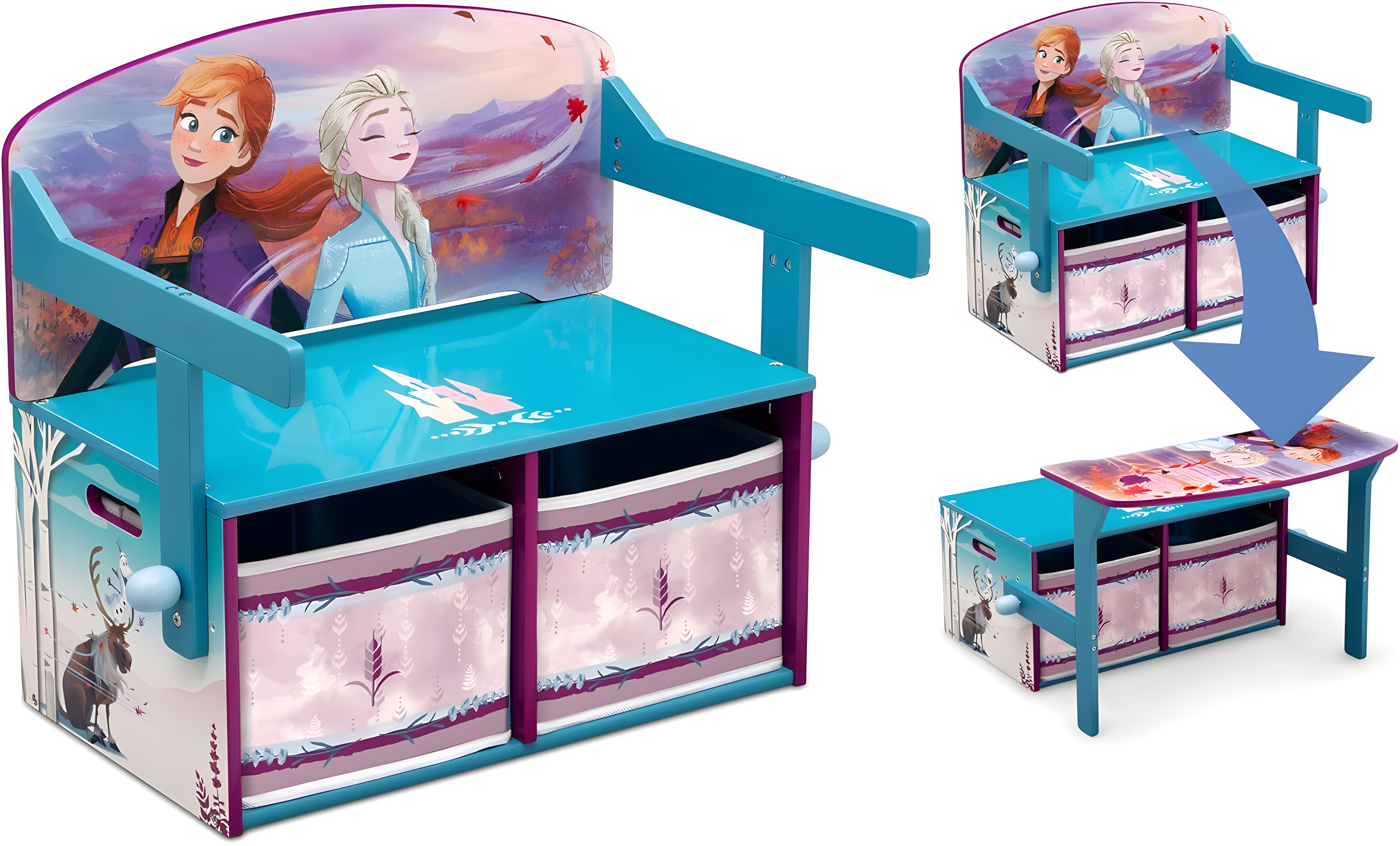 Disney Frozen 2-in-1 Activity Bench and Desk by Delta Children - Greenguard Gold Certified, Blue/Purple