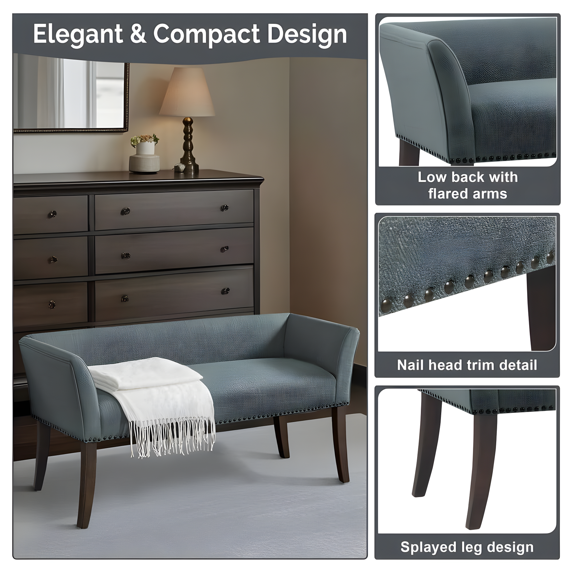 GZMWON 1 Polyester Upholstered Bench Bedroom Bench Modern Bench Accent Bench