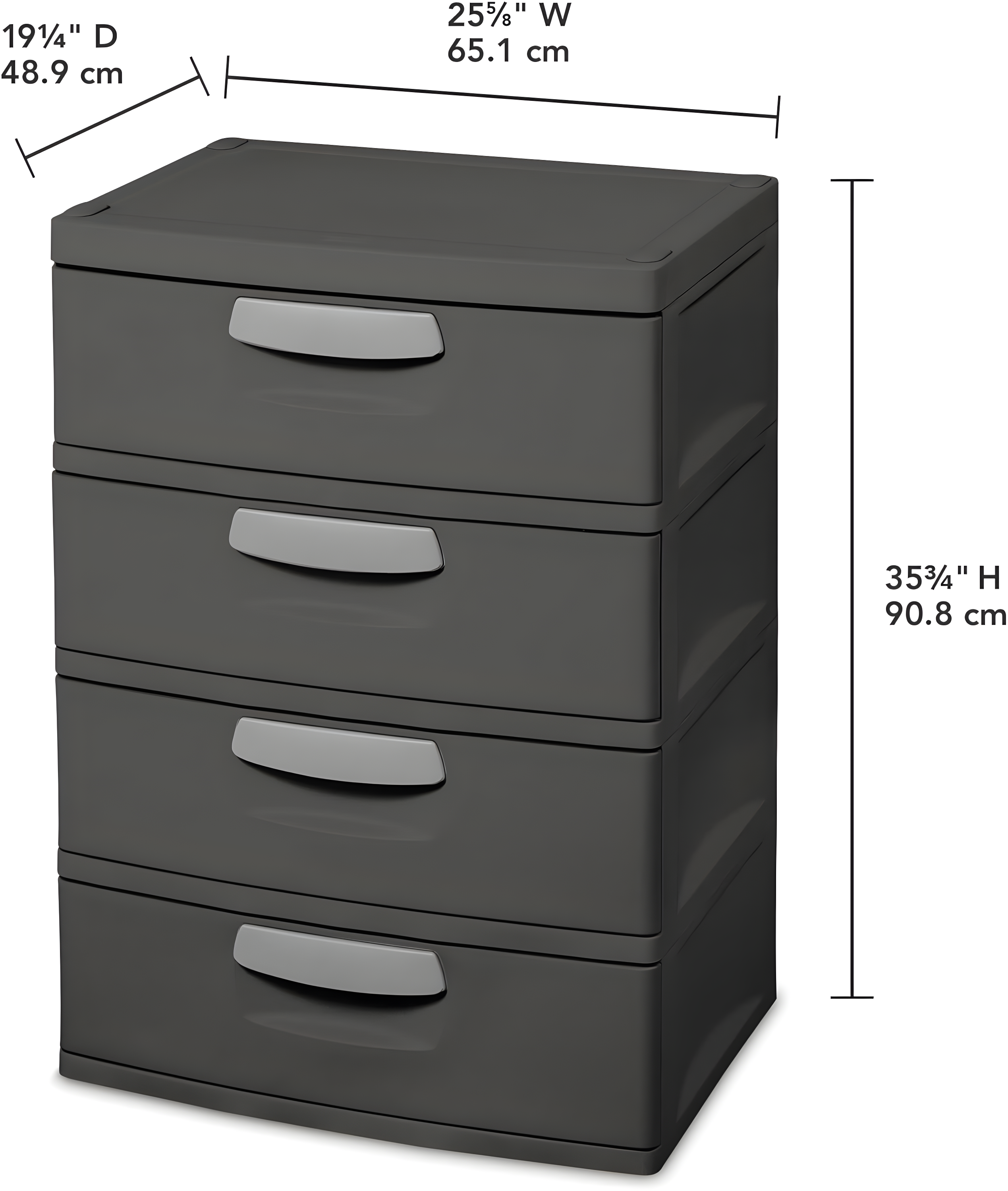 Sterilite 4 Drawer Unit, Durable Plastic Construction,  Frame and Drawers, Dk Gray
