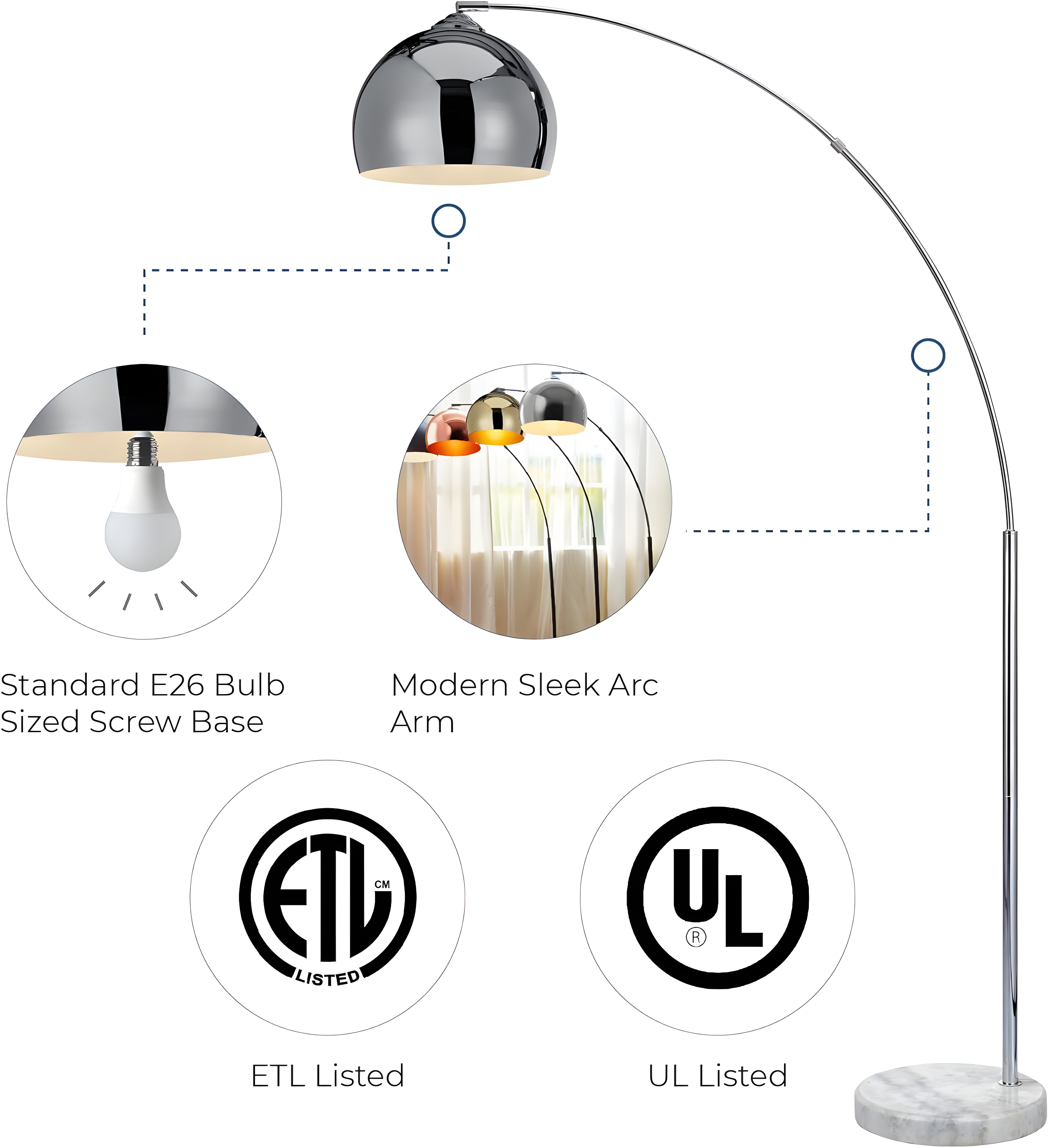 Wrought Studio™ Perlis 66.93" Arc Floor Lamp with Solid Marble Base