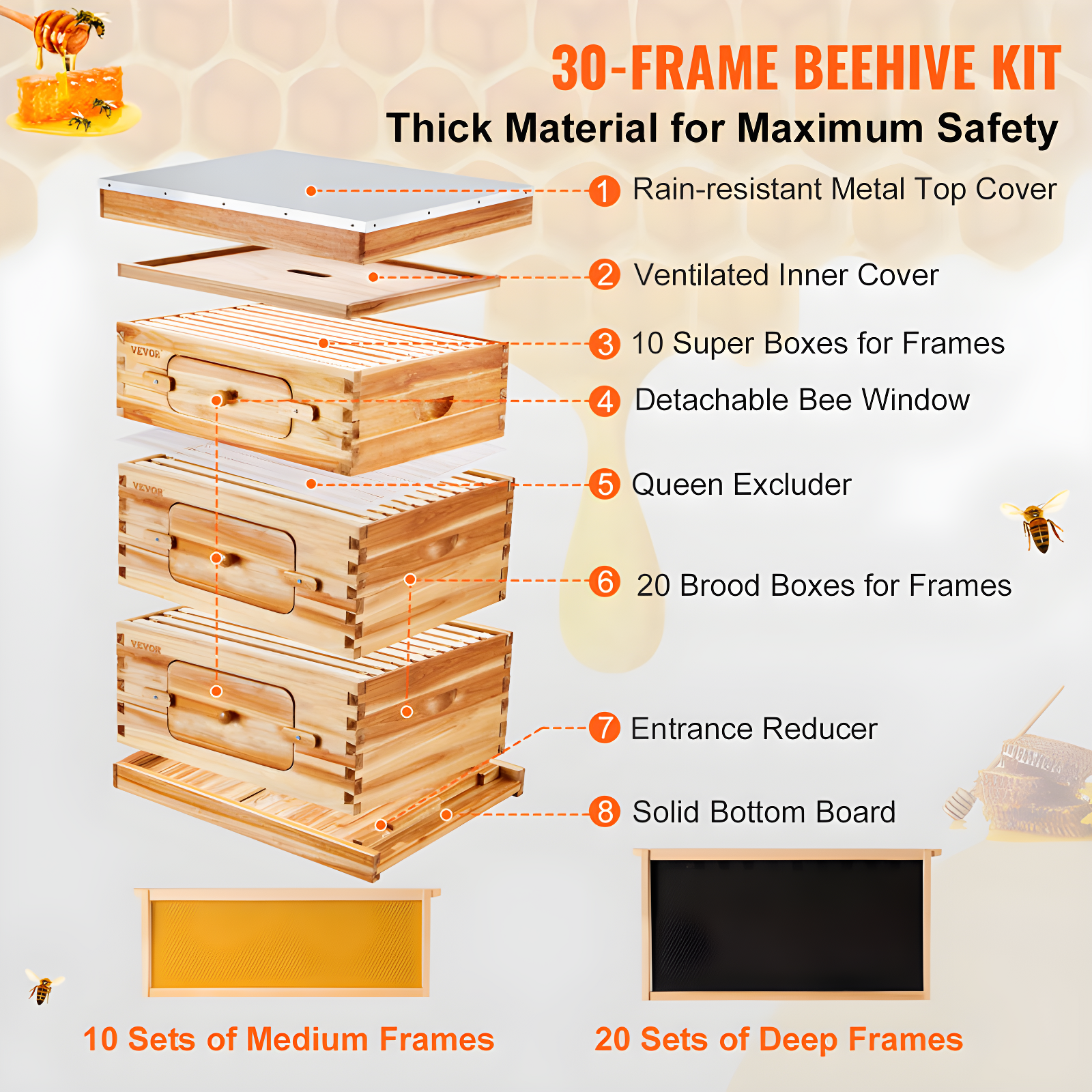 VEVOR VEVOR Bee Hive 30 Frame Bee Hives Starter Kit