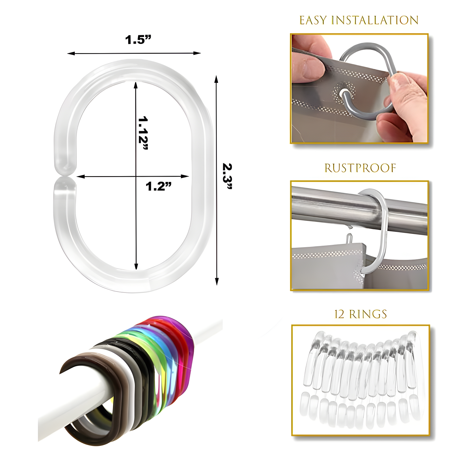 Evideco Solid Plastic Shower Curtain Hooks Rings & Reviews | Wayfair