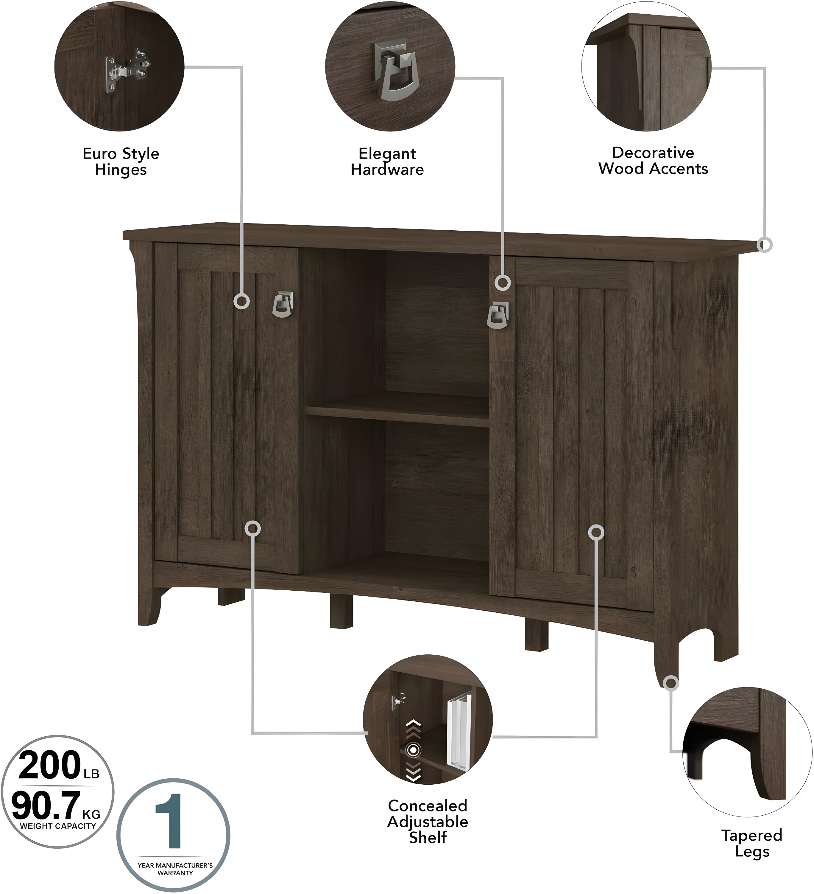 Bush Furniture Salinas Accent Storage Cabinet with Doors, Ash Brown