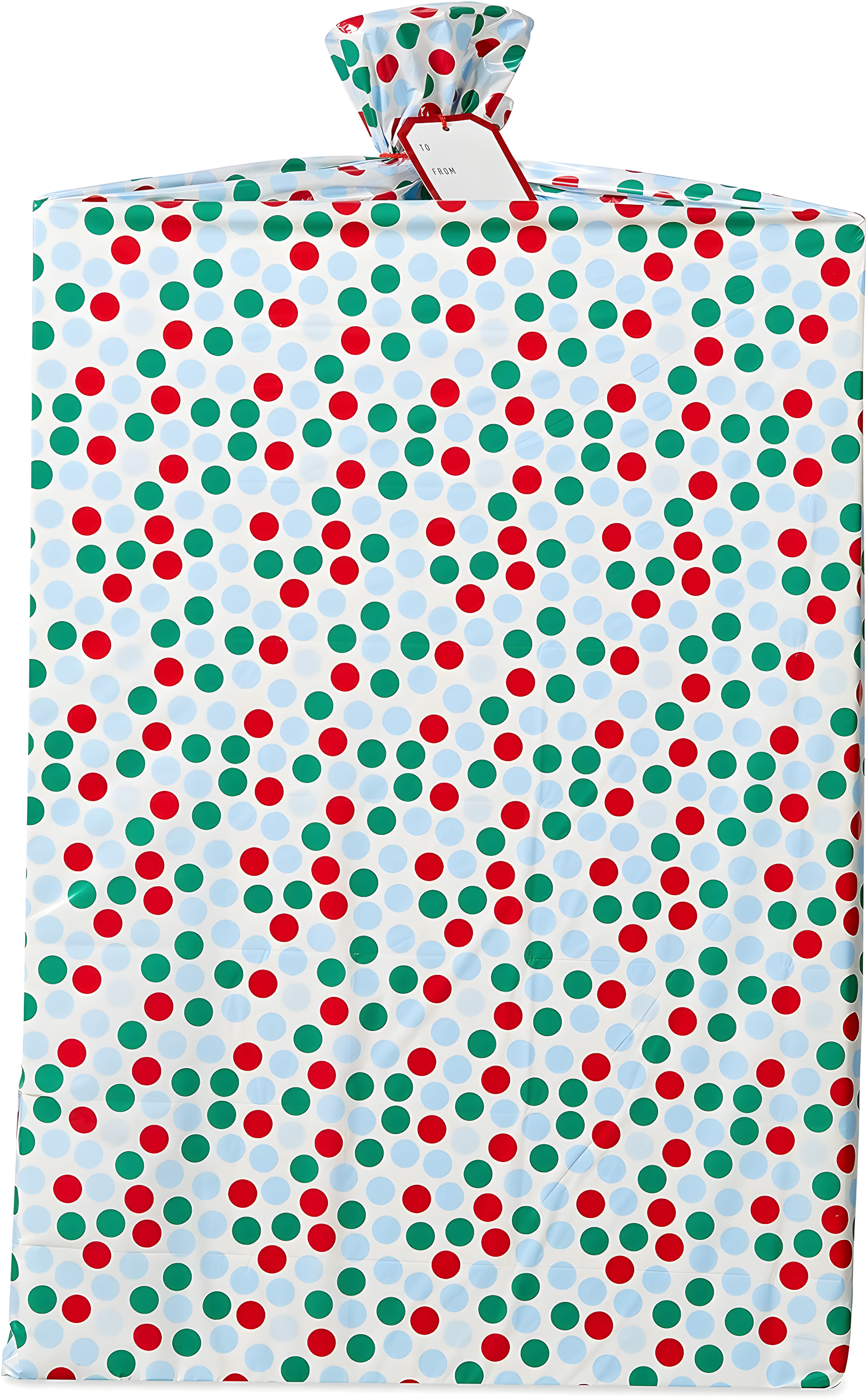 American Greetings Jumbo Plastic Gift Bag for Christmas All Holidays, Red and Green Dots (1 Bag, 6.67 ft. x 3.17 ft.)