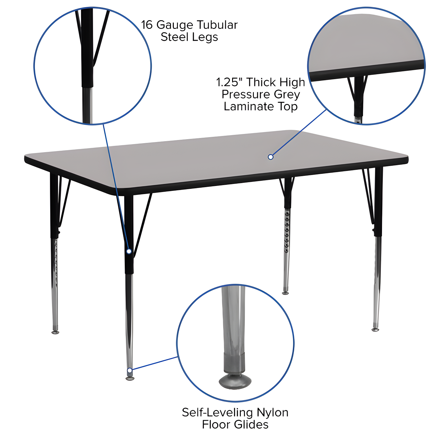 Goddard 24''W x 48''L Rectangular HP Laminate Activity Table - Adjustable Legs