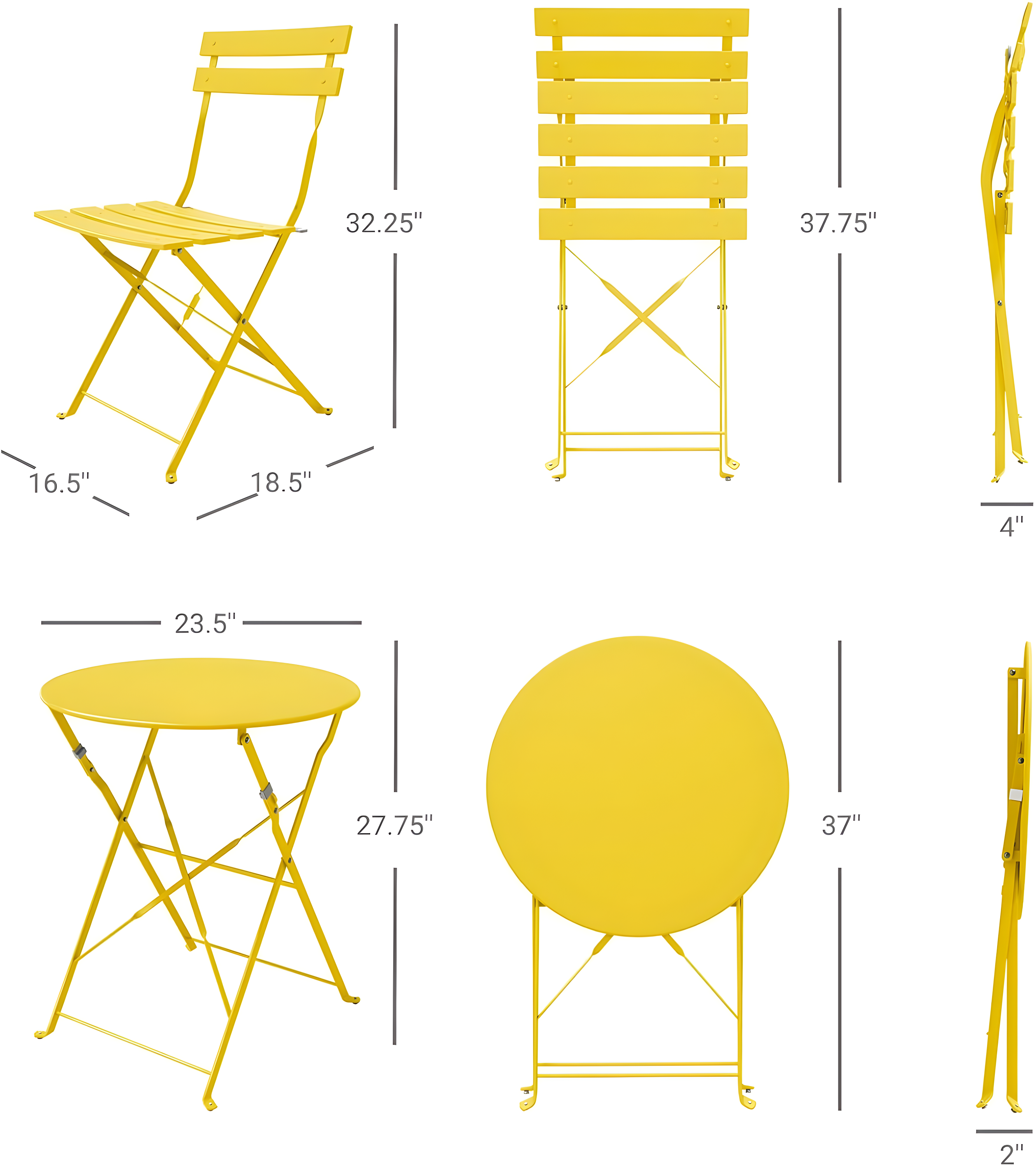 Patio Metal 3-Piece Folding Bistro Table and Chairs Set, Outdoor Patio Dining Furniture for Small Spaces, Balcony