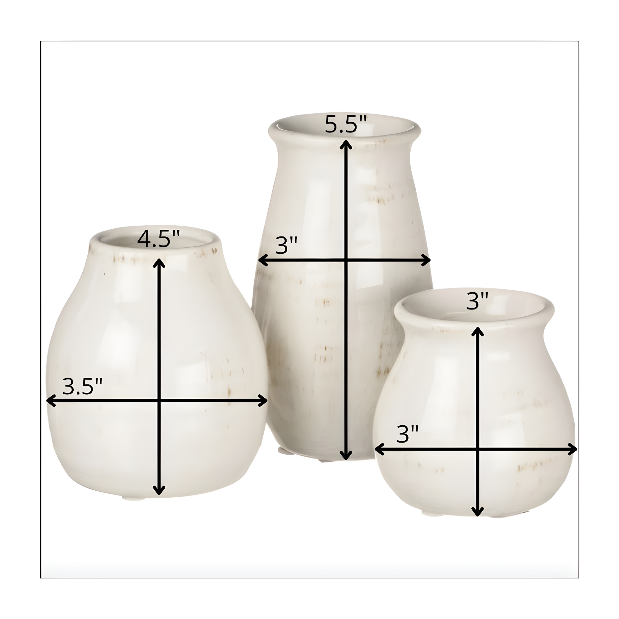 Sullivans Set of 3 Petite Ceramic Vases 3"H, 4.5"H & 5.5"H White