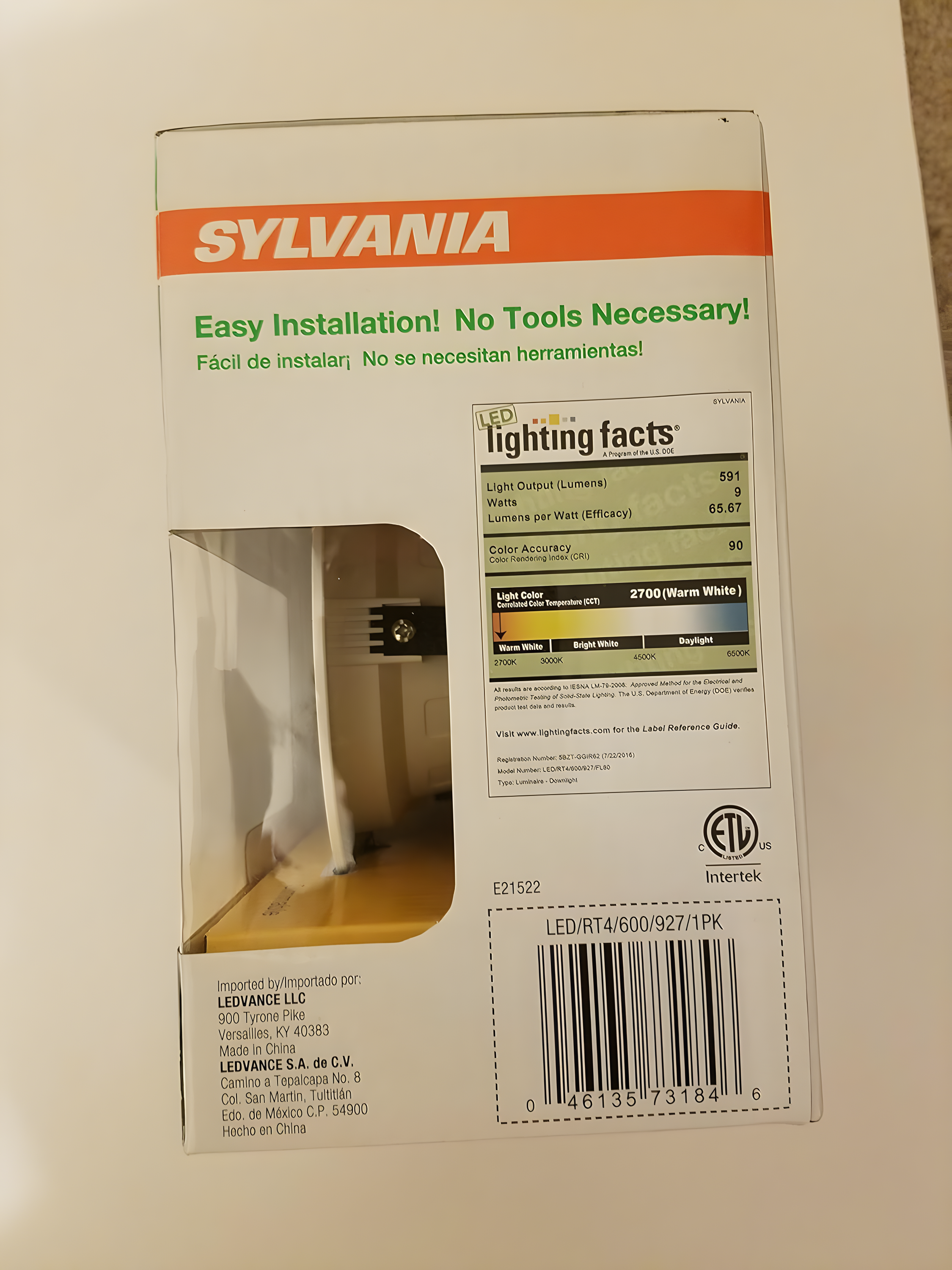 Sylvania LED/RT4/600/930/FL80 4"  LED Recessed Downlight Kit, 4", Medium Base, 3000K, 600 Lumens, Replaces R30.