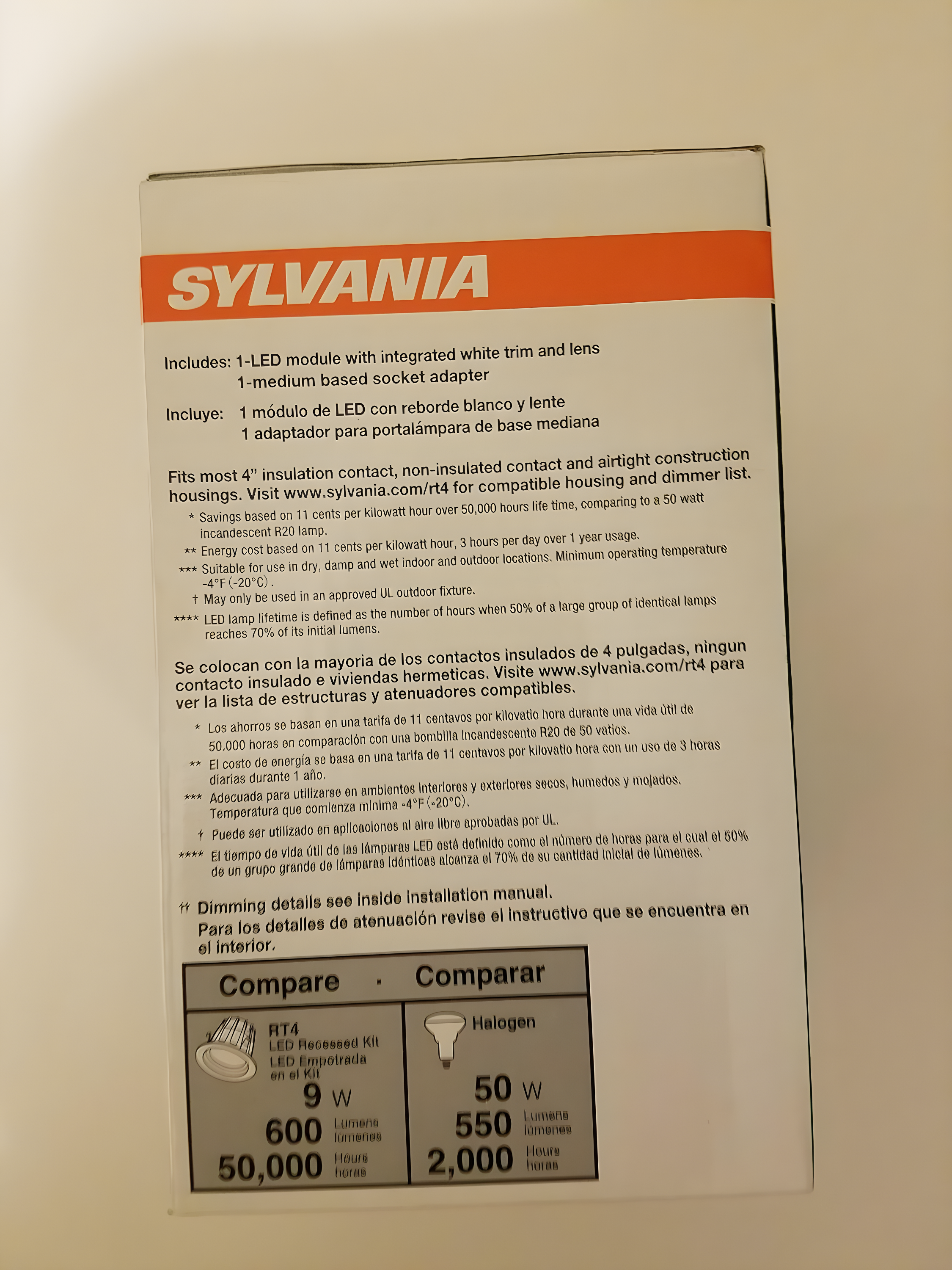 Sylvania LED/RT4/600/930/FL80 4"  LED Recessed Downlight Kit, 4", Medium Base, 3000K, 600 Lumens, Replaces R30.