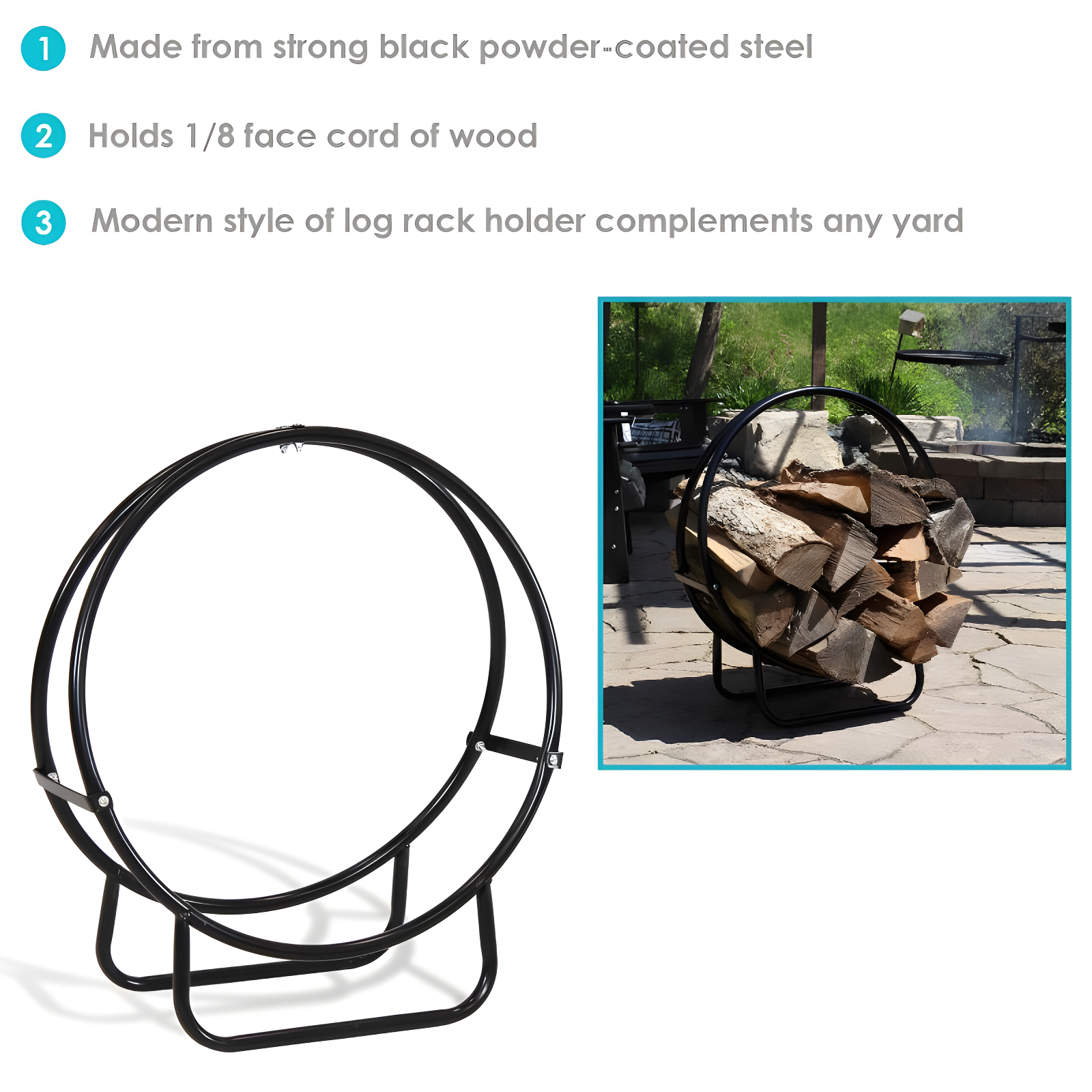 SunnyDaze Decor Indoor or Outdoor Tubular Steel Hoop Firewood Log Holder