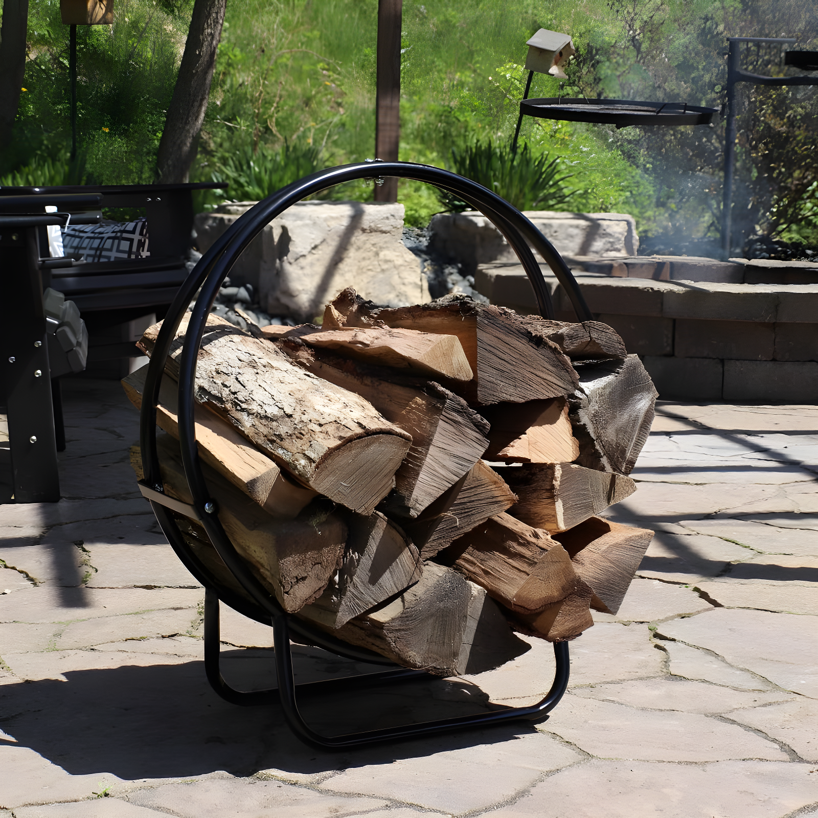 SunnyDaze Decor Indoor or Outdoor Tubular Steel Hoop Firewood Log Holder