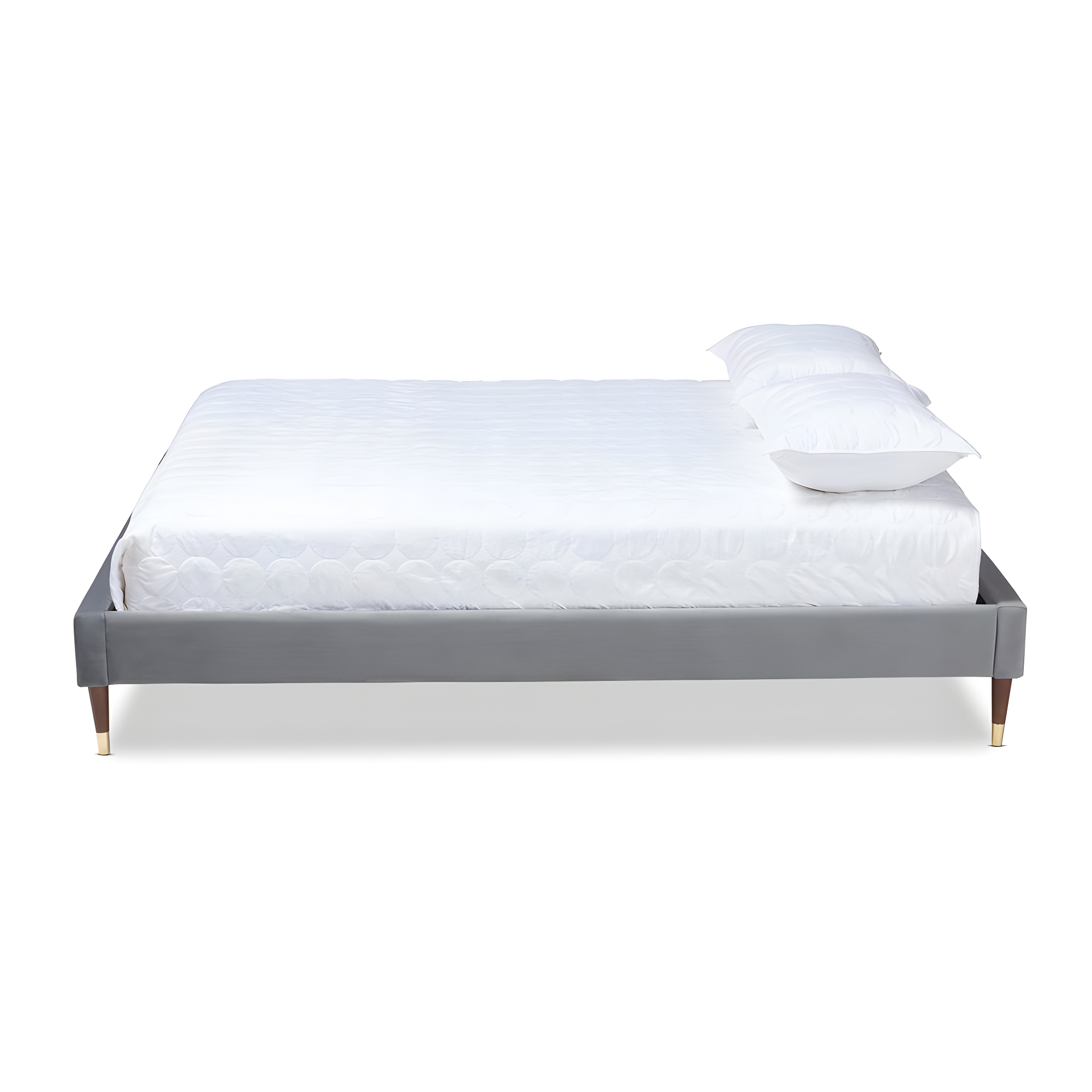 Baxton Studio Volden Glam and Luxe Charcoal Velvet Fabric Upholstered Full Size Wood Platform Bed Frame with Gold-Tone Leg Tips