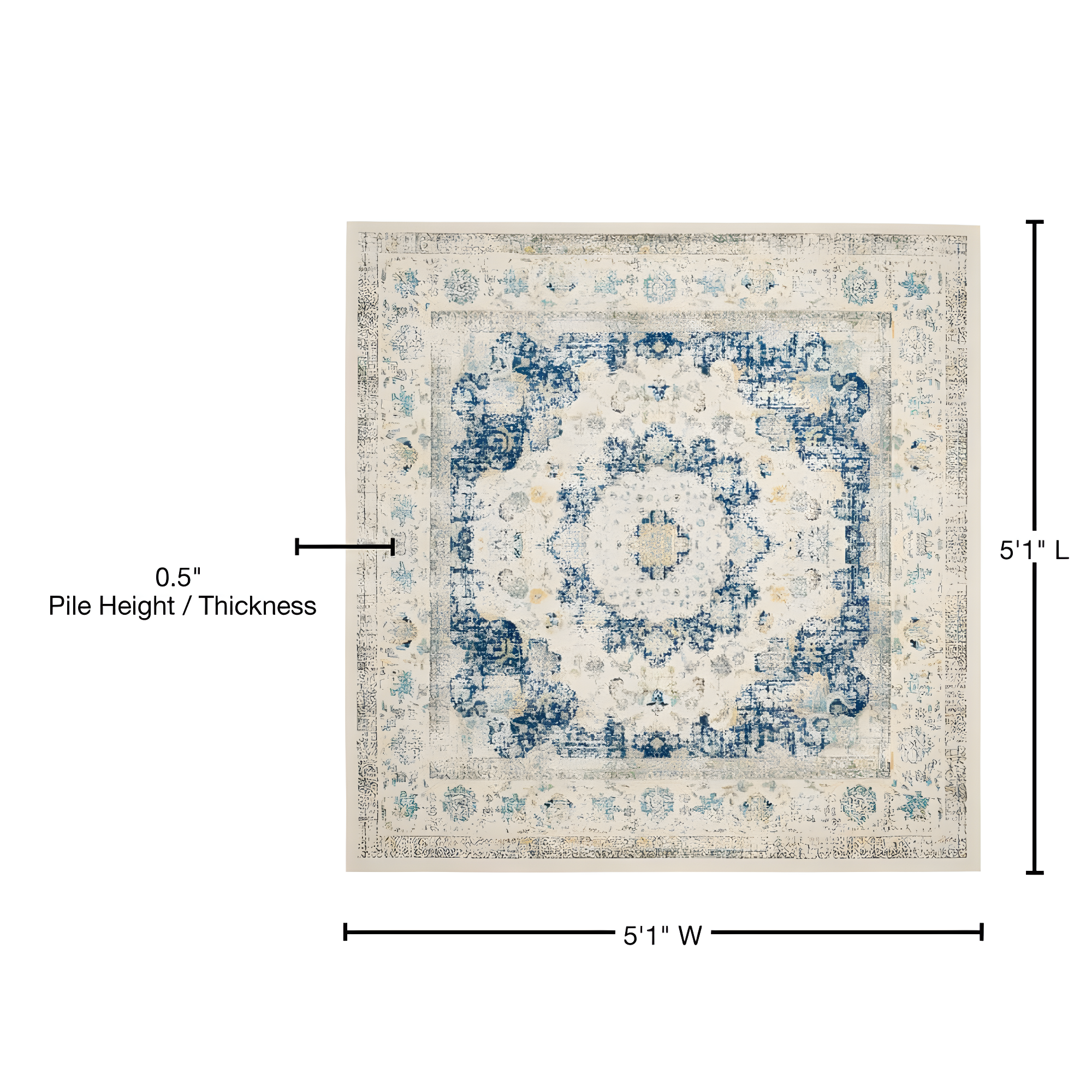 Evoke EVK220 Power Loomed Area Rug - Ivory/Blue - 5'3"x5'3" - Safavieh.