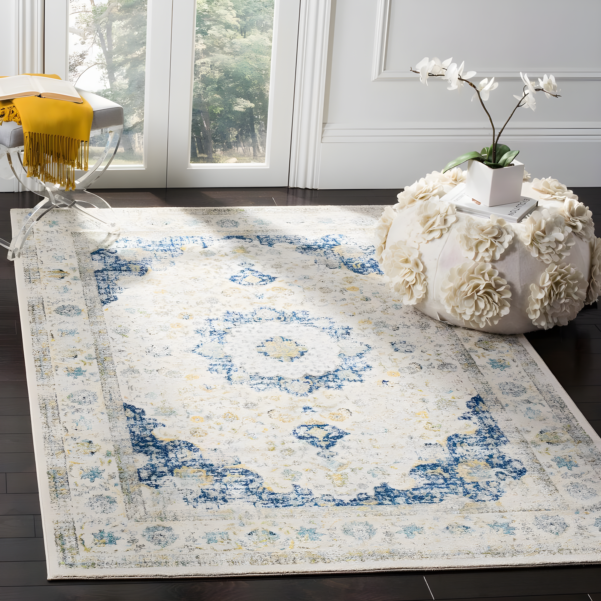 Evoke EVK220 Power Loomed Area Rug - Ivory/Blue - 5'3"x5'3" - Safavieh.