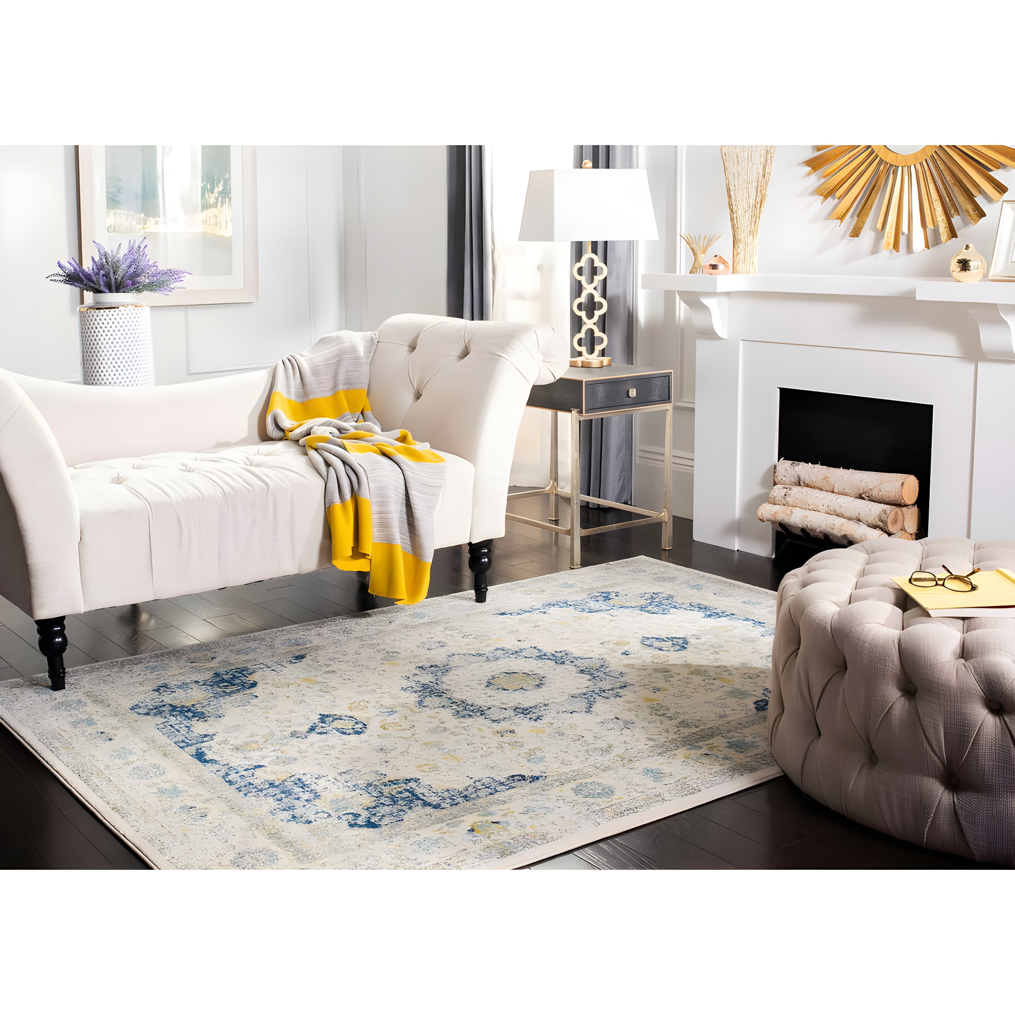 Evoke EVK220 Power Loomed Area Rug - Ivory/Blue - 5'3"x5'3" - Safavieh.