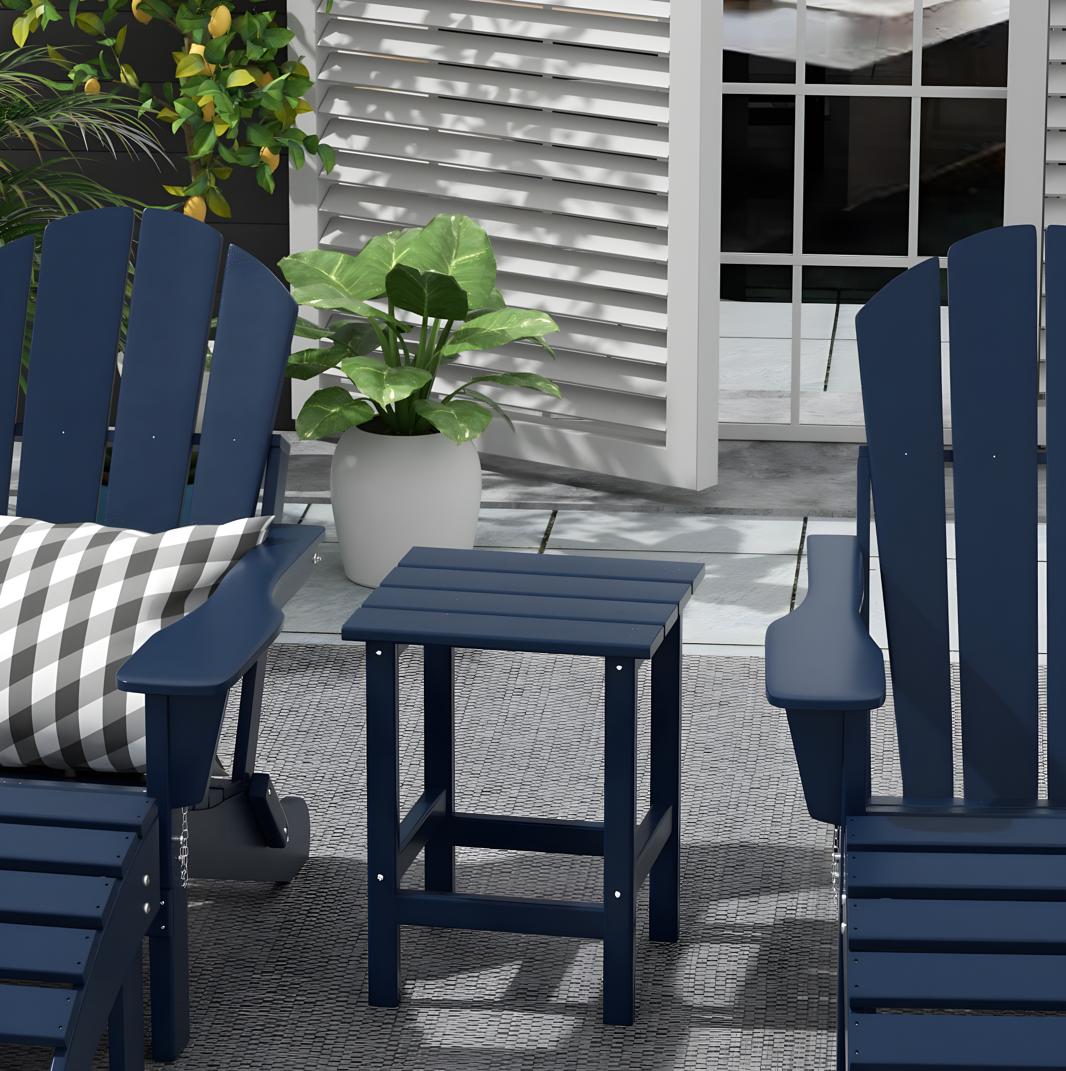 Polytrends  Laguna Hdpe All Weather Outdoor Patio Square Side Table Navy Blue