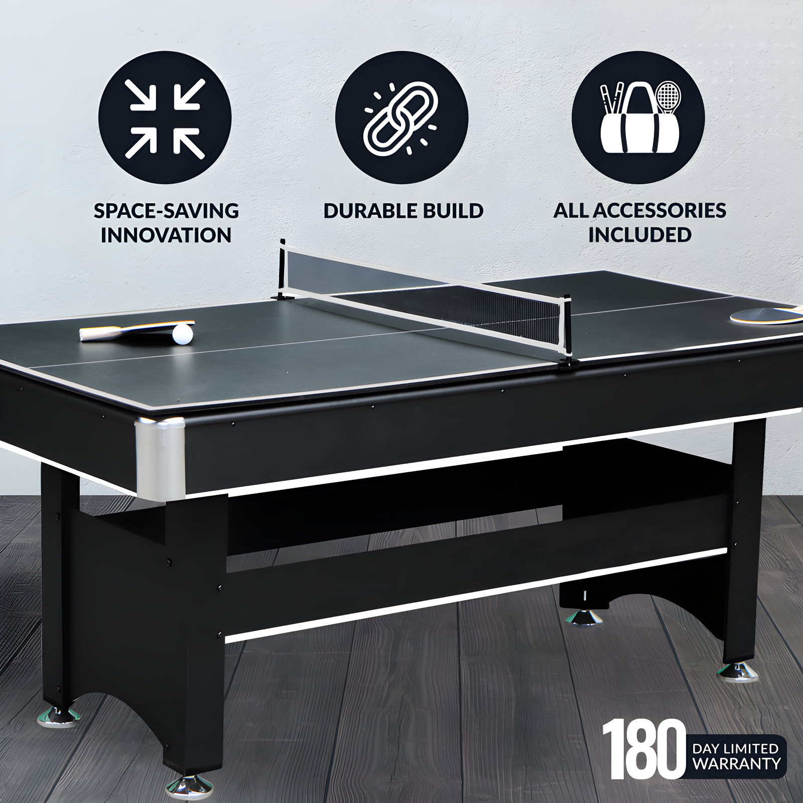 Hathaway Games Hathaway Spartan 6 Ft Pool Table, with Ping Pong Multi Game Combo Tables for Family Recreation Game Rooms - Includes Billiard Balls, Cues, Paddles, Brush & More