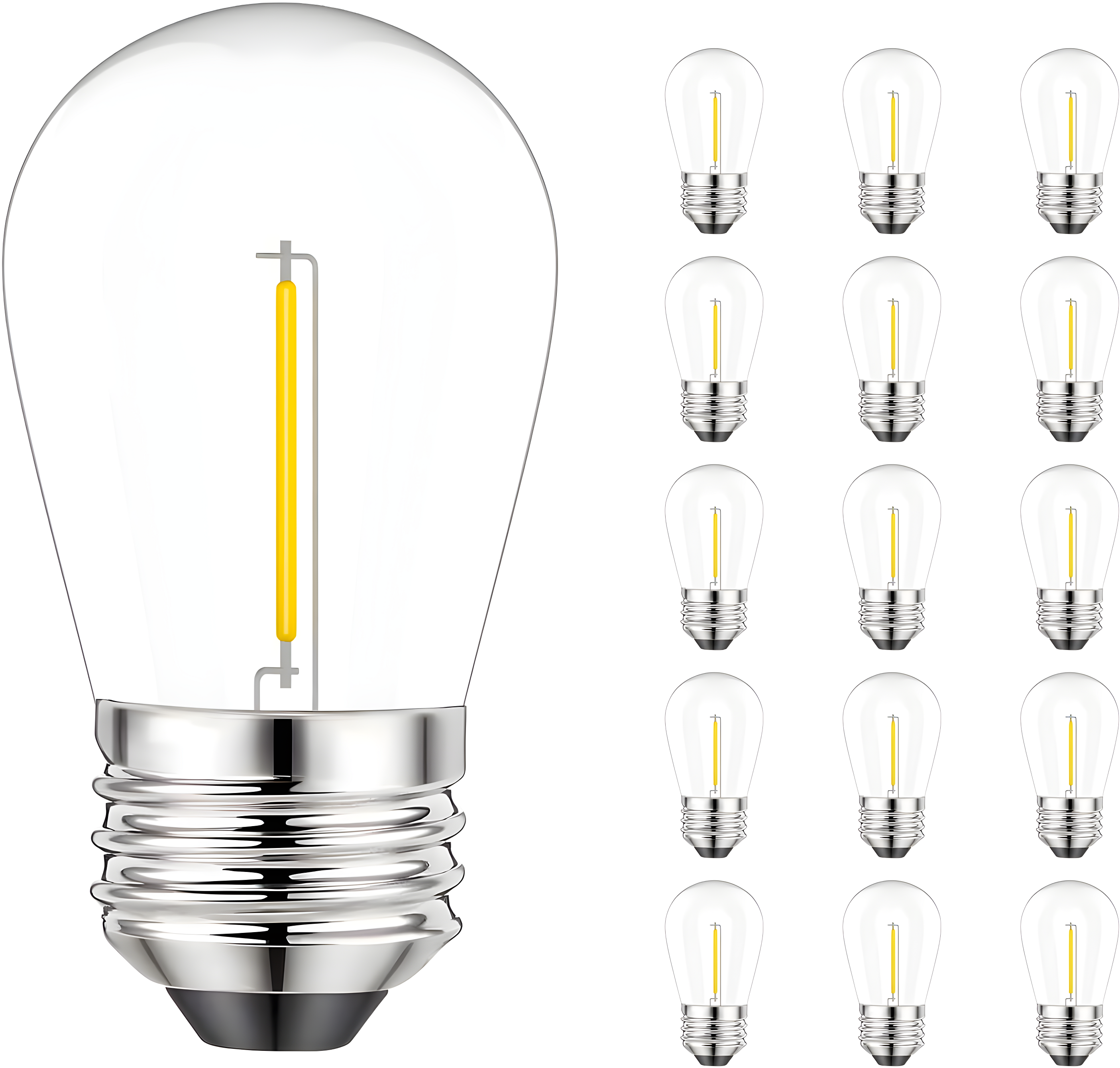 Svater Replacement Bulbs for Outdoor String Lights, 15 Pack S14 LED Bulbs for Patio, E26 Base 1W Bulb Equal to 11W Incandescent, Dimmable,Shatterproof 2700K Warm White