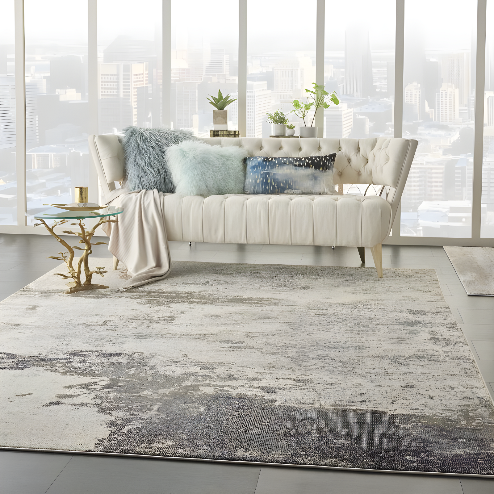 Nourison Celestial CES02 Indoor only Area Rug - Ivory/Grey 10' x 14'
