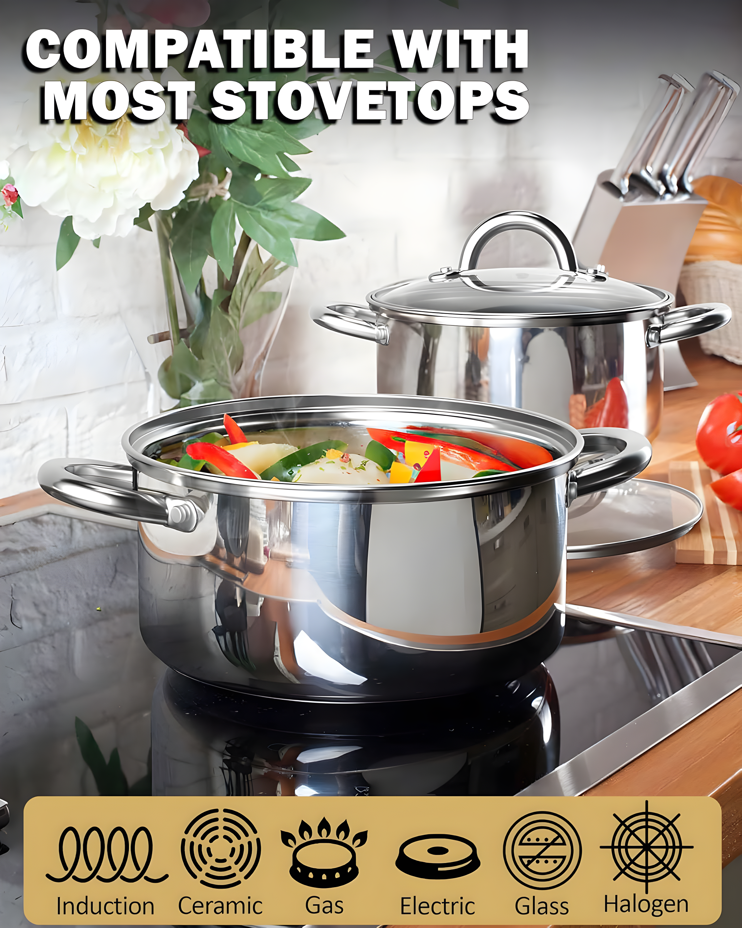 Cook N Home Cook N Home Kitchen Cookware Sets, 12-Piece Basic Stainless Steel Pots and Pans, Silver