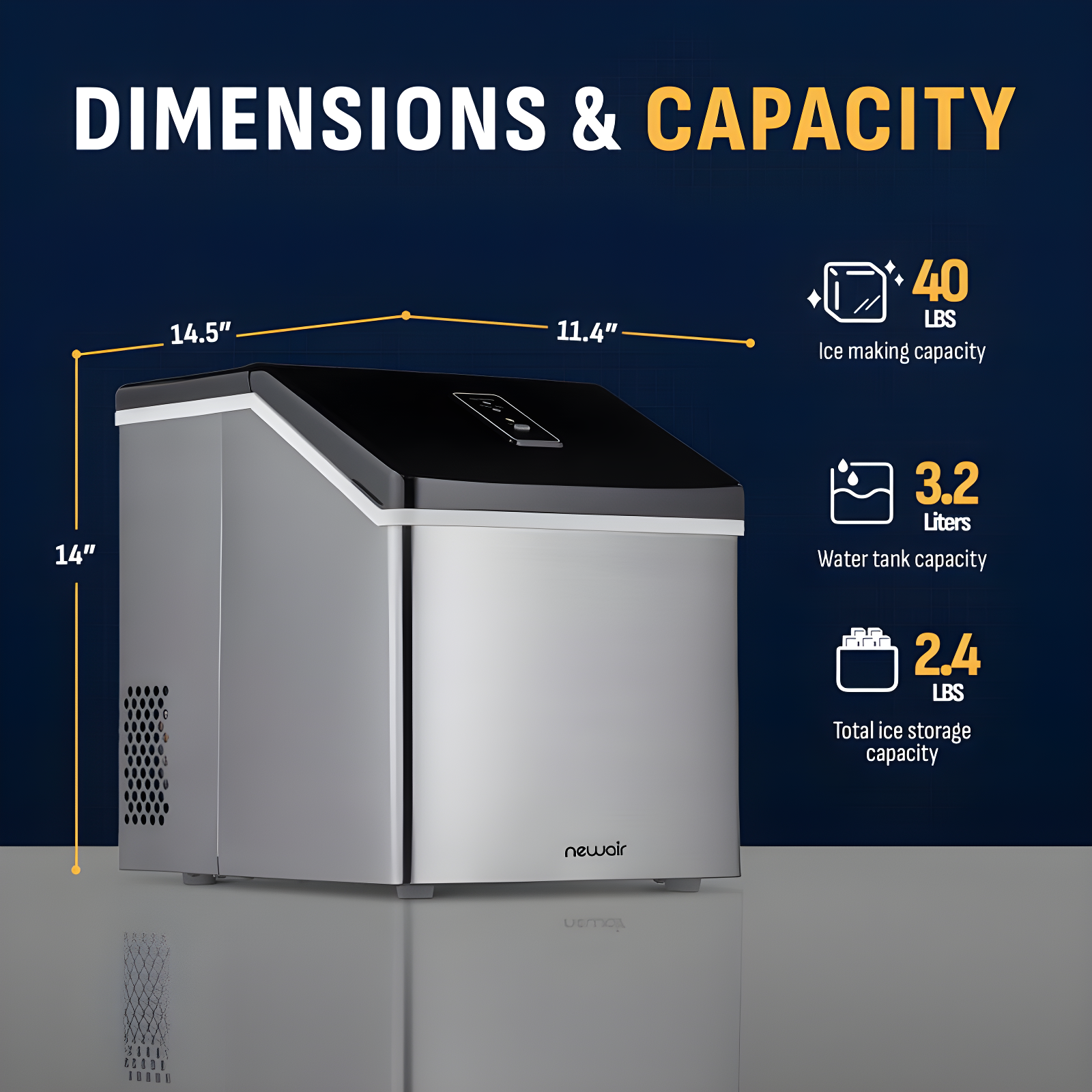 Newair Countertop Clear Ice Maker, 40 lbs. of Ice a Day with Easy to Clean BPA-Free Parts, Perfect for Cocktails, Scotch, Soda and More