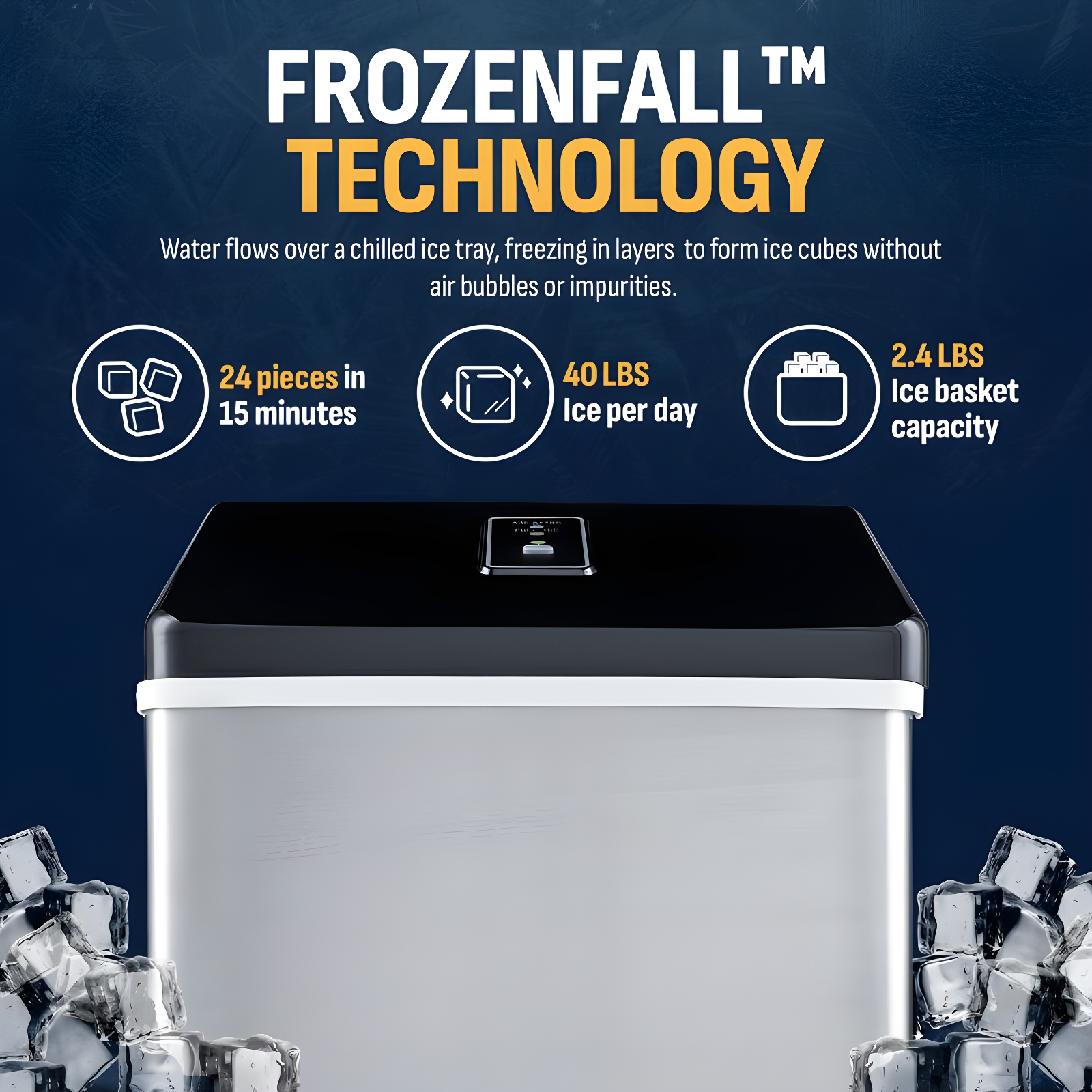 Newair Countertop Clear Ice Maker, 40 lbs. of Ice a Day with Easy to Clean BPA-Free Parts, Perfect for Cocktails, Scotch, Soda and More