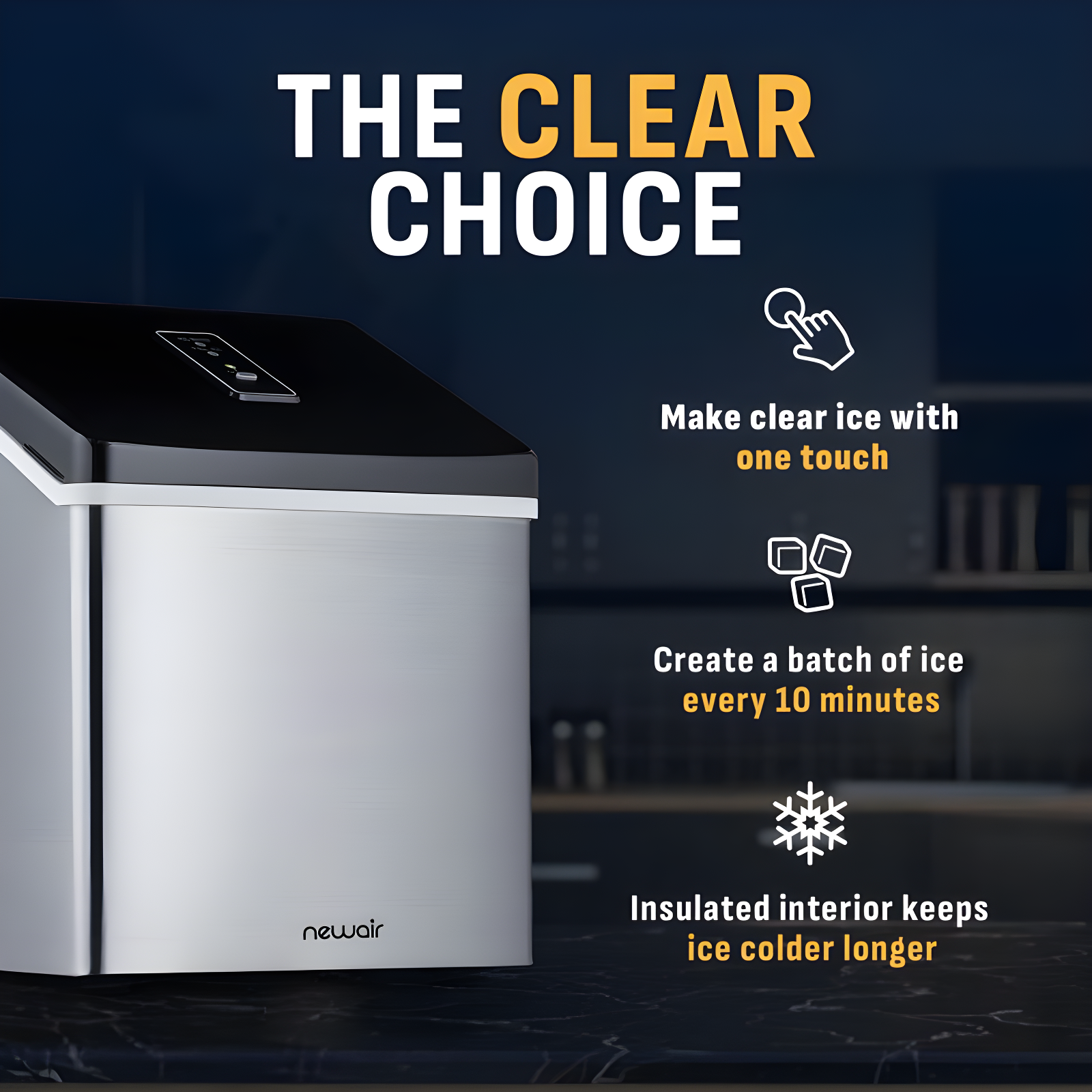 Newair Countertop Clear Ice Maker, 40 lbs. of Ice a Day with Easy to Clean BPA-Free Parts, Perfect for Cocktails, Scotch, Soda and More