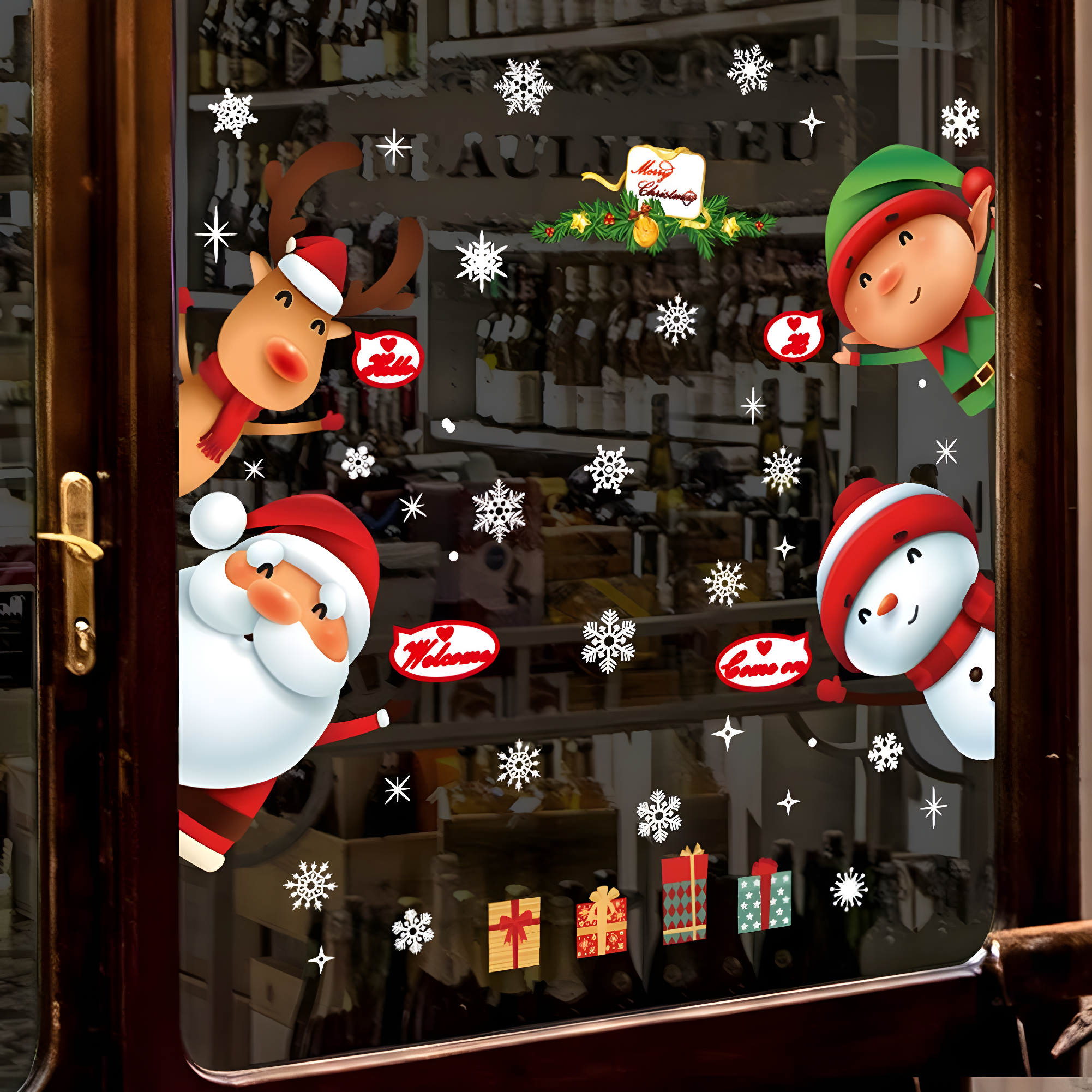 Christmas Windows Static Stickers Clings Santa Claus Snowman Deer Snowflake Removable Vinyl Christmas Tree Diy Wall Window Door Mural Decal Sticker Fo