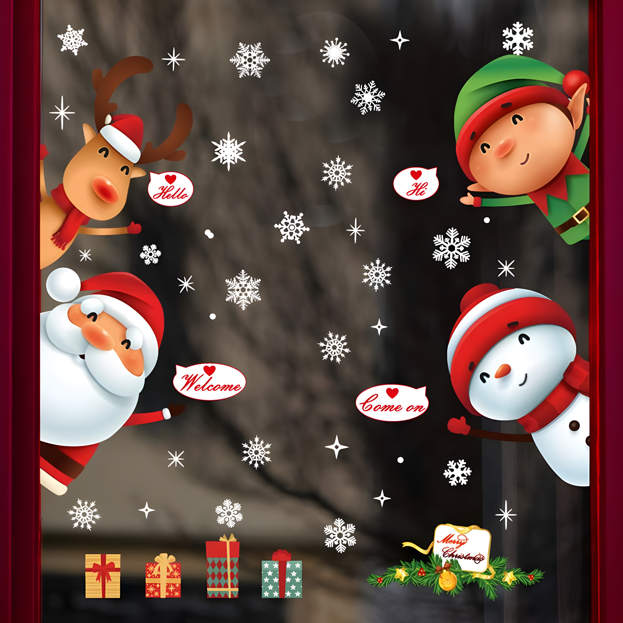 Christmas Windows Static Stickers Clings Santa Claus Snowman Deer Snowflake Removable Vinyl Christmas Tree Diy Wall Window Door Mural Decal Sticker Fo