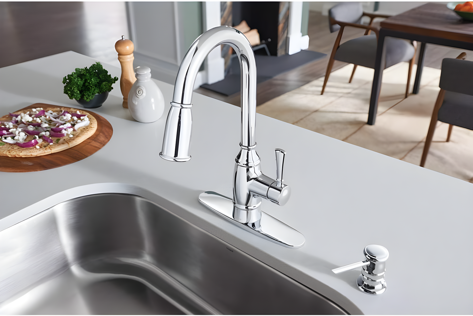 MOEN Noell Single-Handle Pull-Down Sprayer Kitchen Faucet with Reflex and Soap Dispenser in Chrome