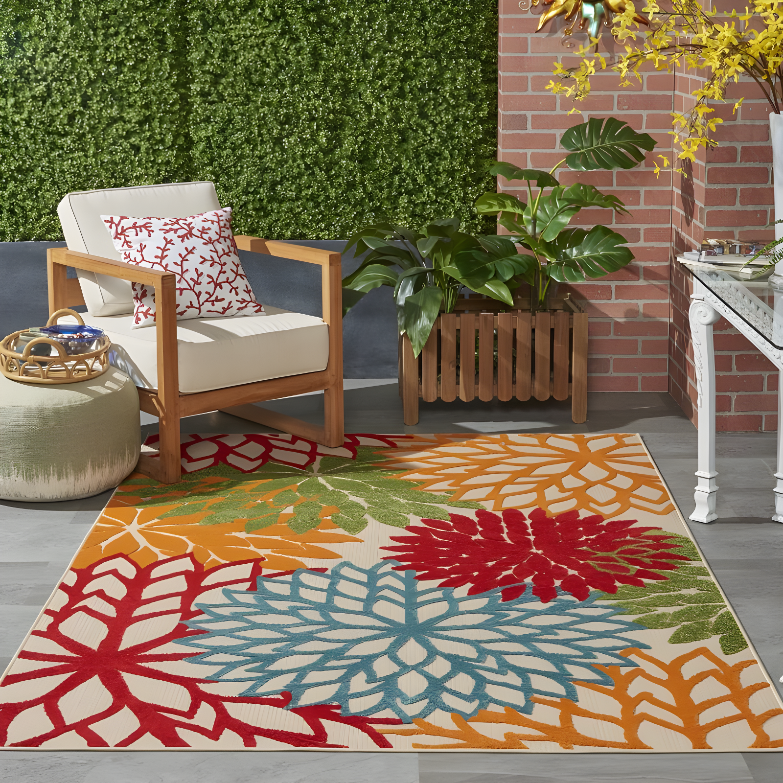 Nourison Aloha Floral Bloom Flatweave High-Low Indoor Outdoor Area Rug Green 3'6" x 5'6"