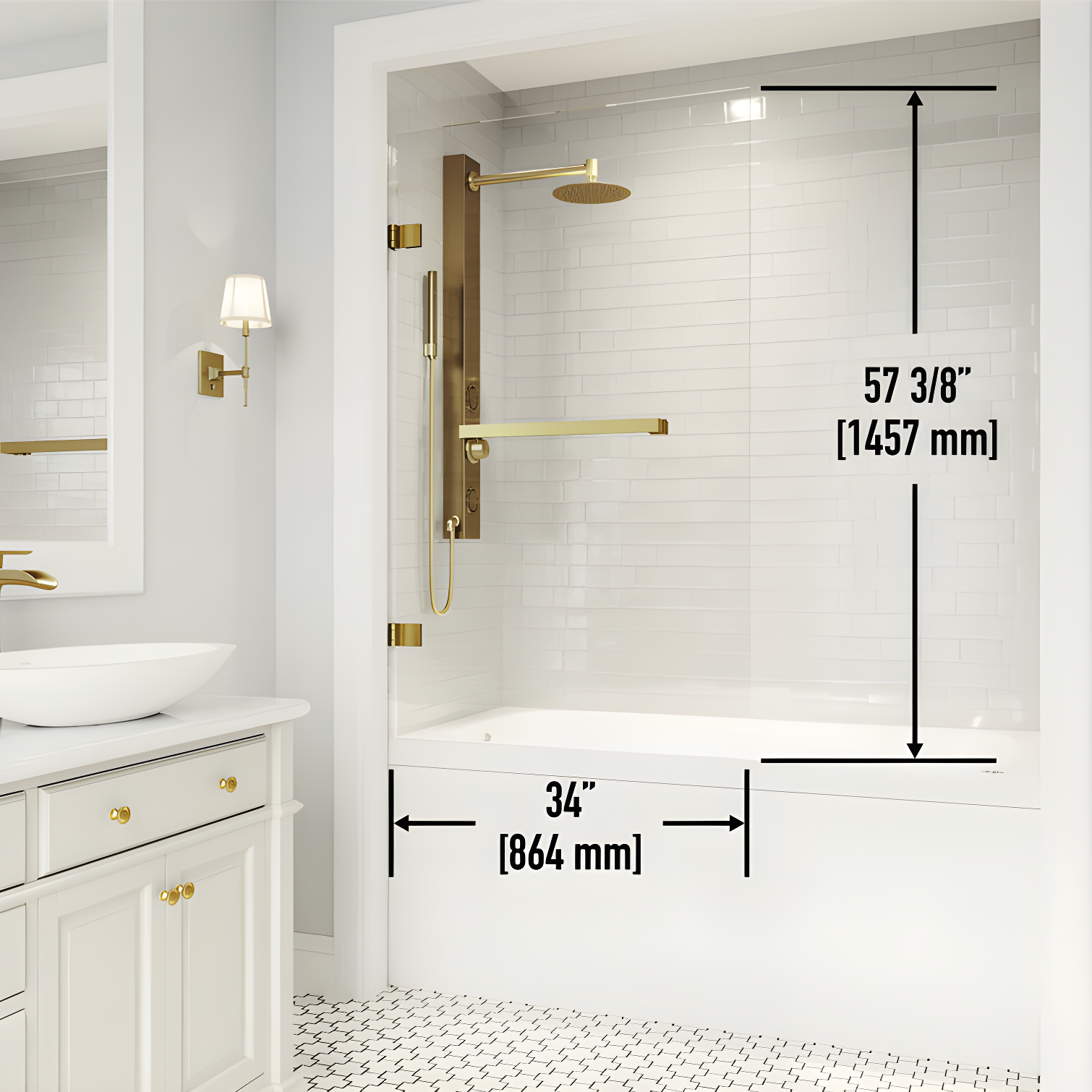 Rialto 34" W x 58" H Hinged Frameless Tub Door with with 5/16" Glass