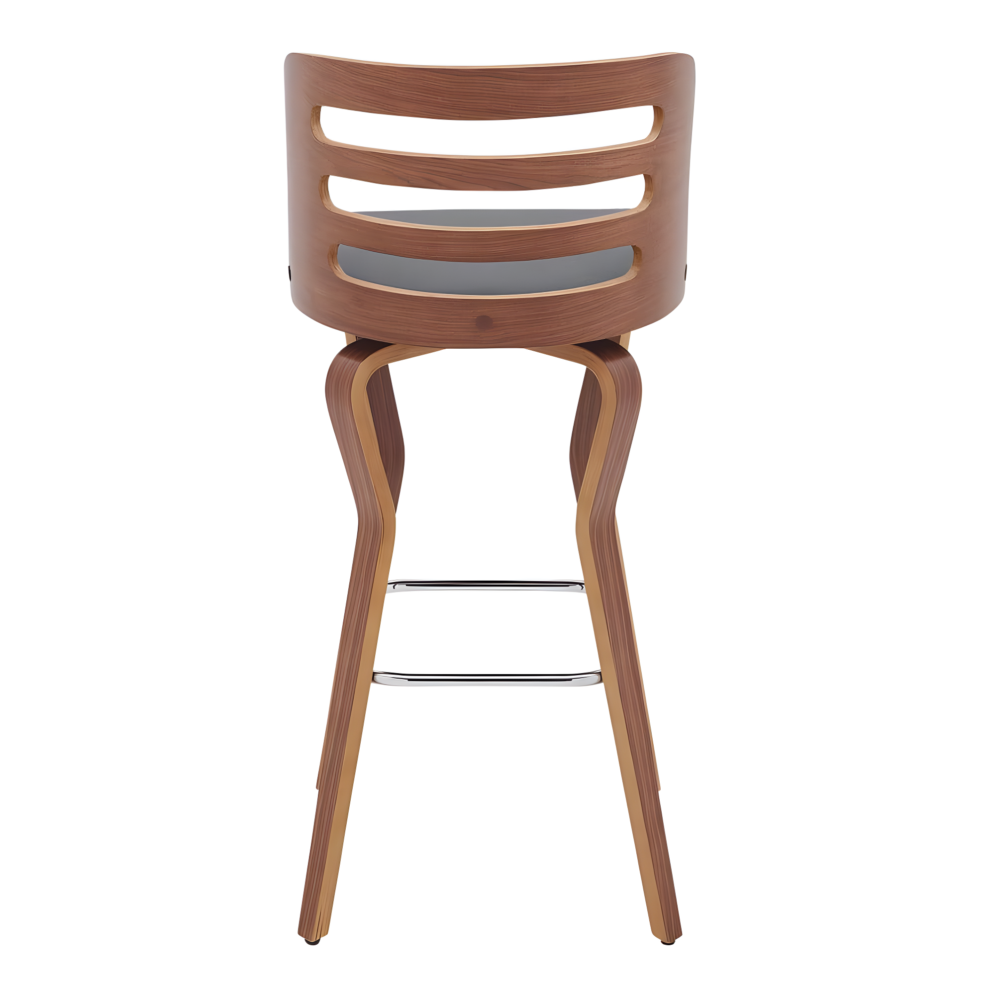 30" Verne Barstool with Faux Leather and Wood Finish Walnut/Gray - Armen Living: Swivel, Footrest, Durable
