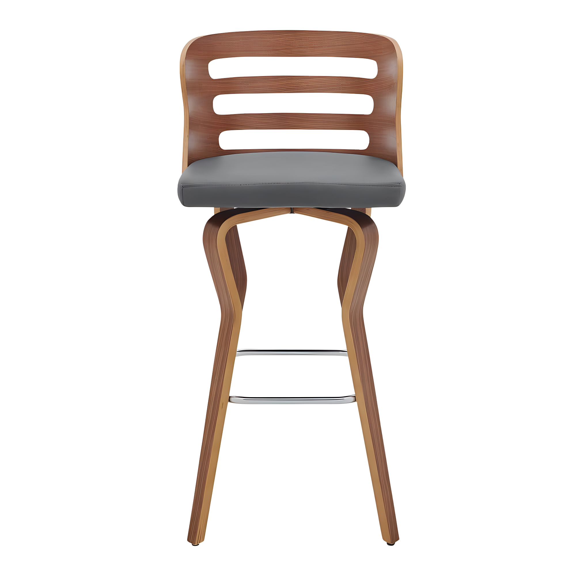30" Verne Barstool with Faux Leather and Wood Finish Walnut/Gray - Armen Living: Swivel, Footrest, Durable