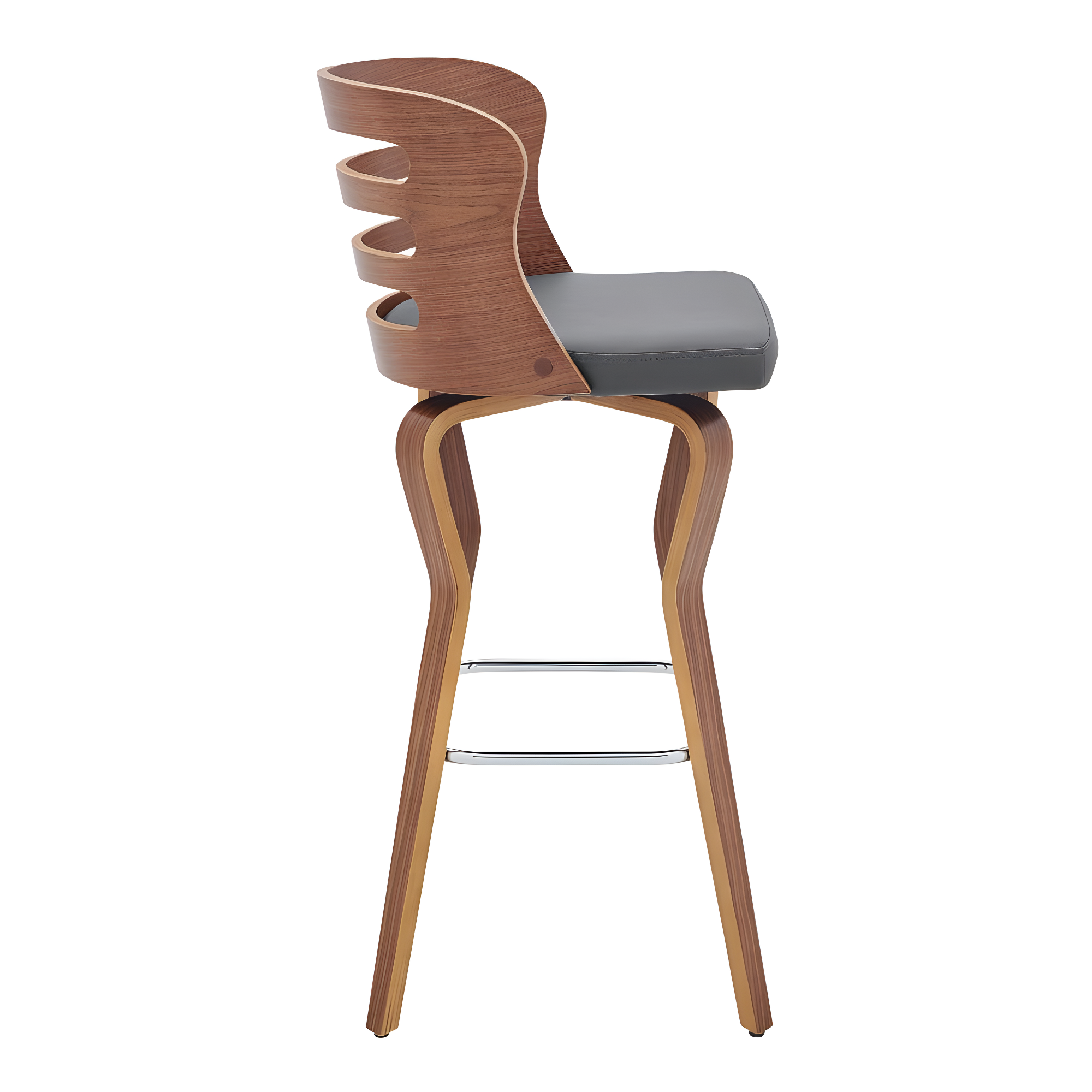 30" Verne Barstool with Faux Leather and Wood Finish Walnut/Gray - Armen Living: Swivel, Footrest, Durable