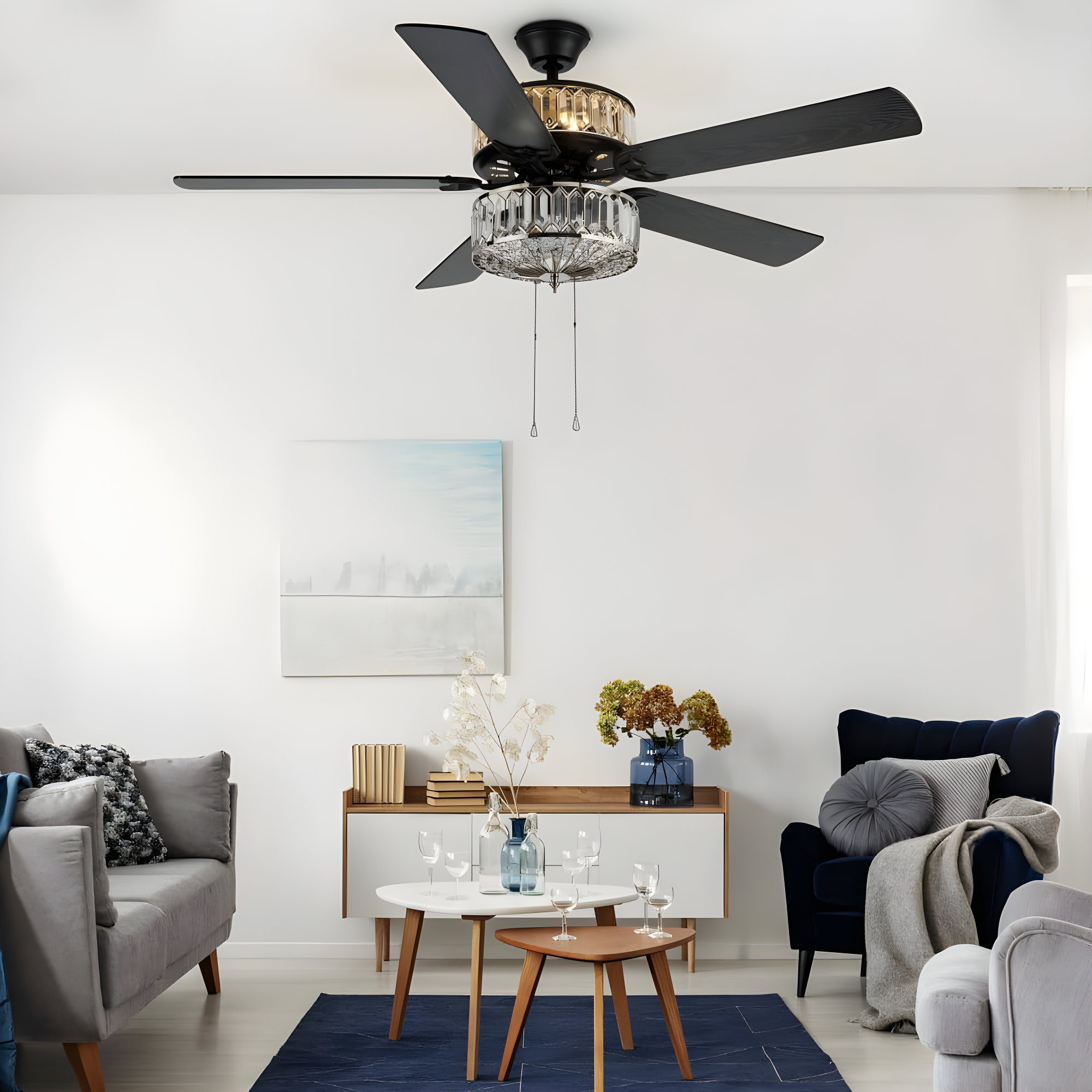 Kelly Clarkson Home 52" Lea 5 - Blade Geometric Cut Crystal Ceiling Fan with Pull Chain