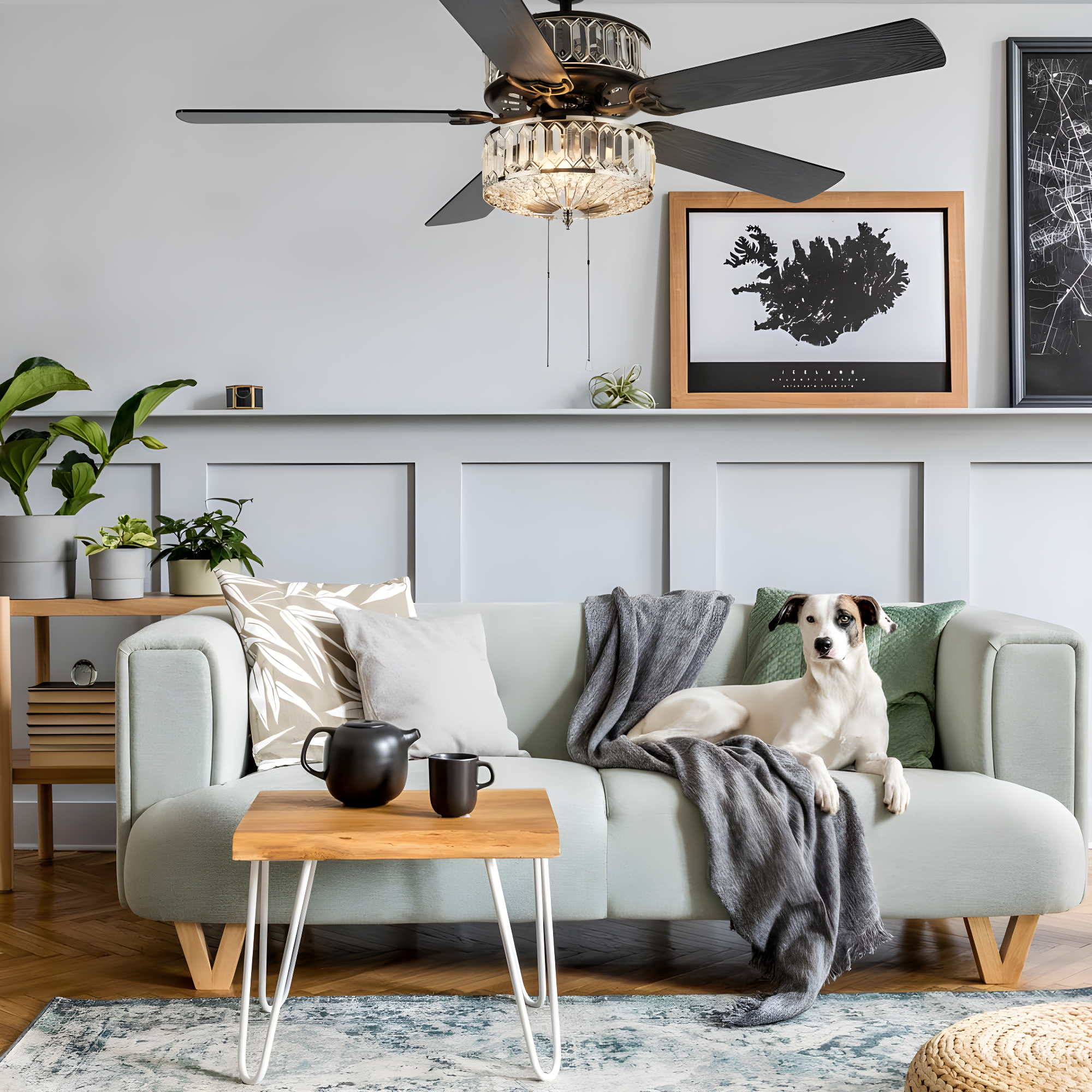 Kelly Clarkson Home 52" Lea 5 - Blade Geometric Cut Crystal Ceiling Fan with Pull Chain