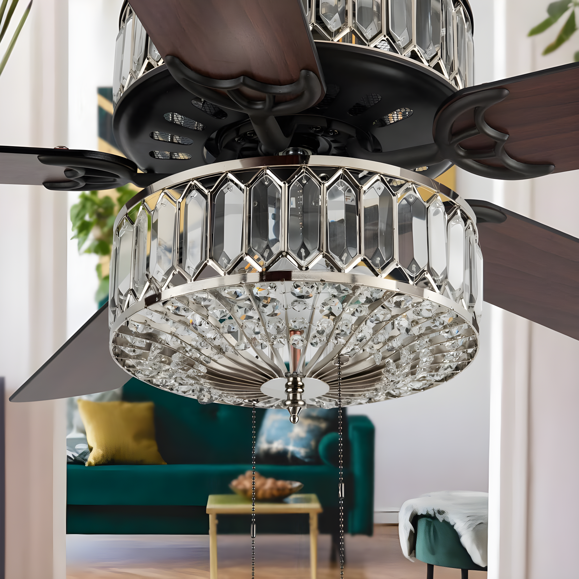 Kelly Clarkson Home 52" Lea 5 - Blade Geometric Cut Crystal Ceiling Fan with Pull Chain