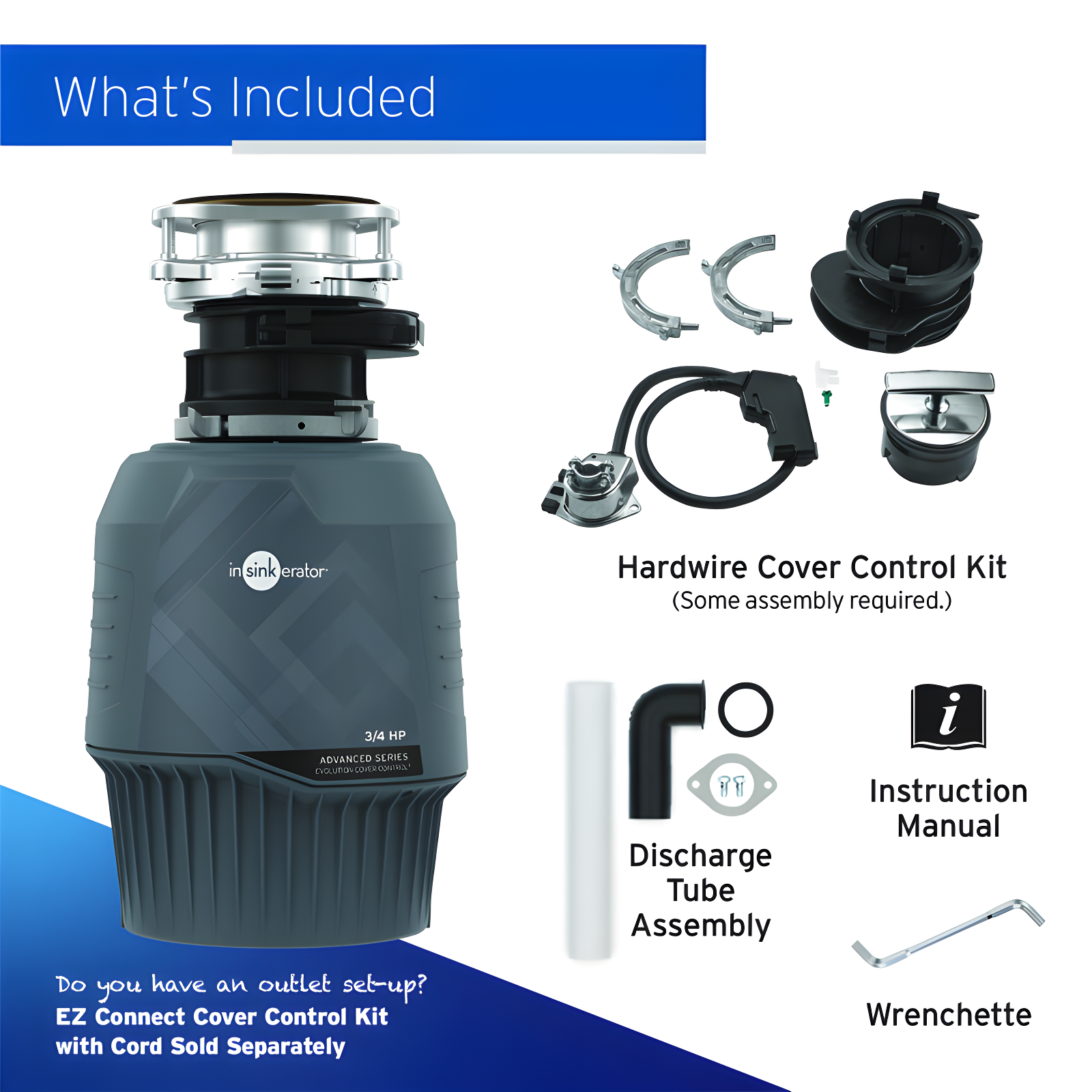 InSinkErator Evolution Cover Control 3/4 HP Garbage Disposal, Advanced Series Batch Feed Food Waste Disposer