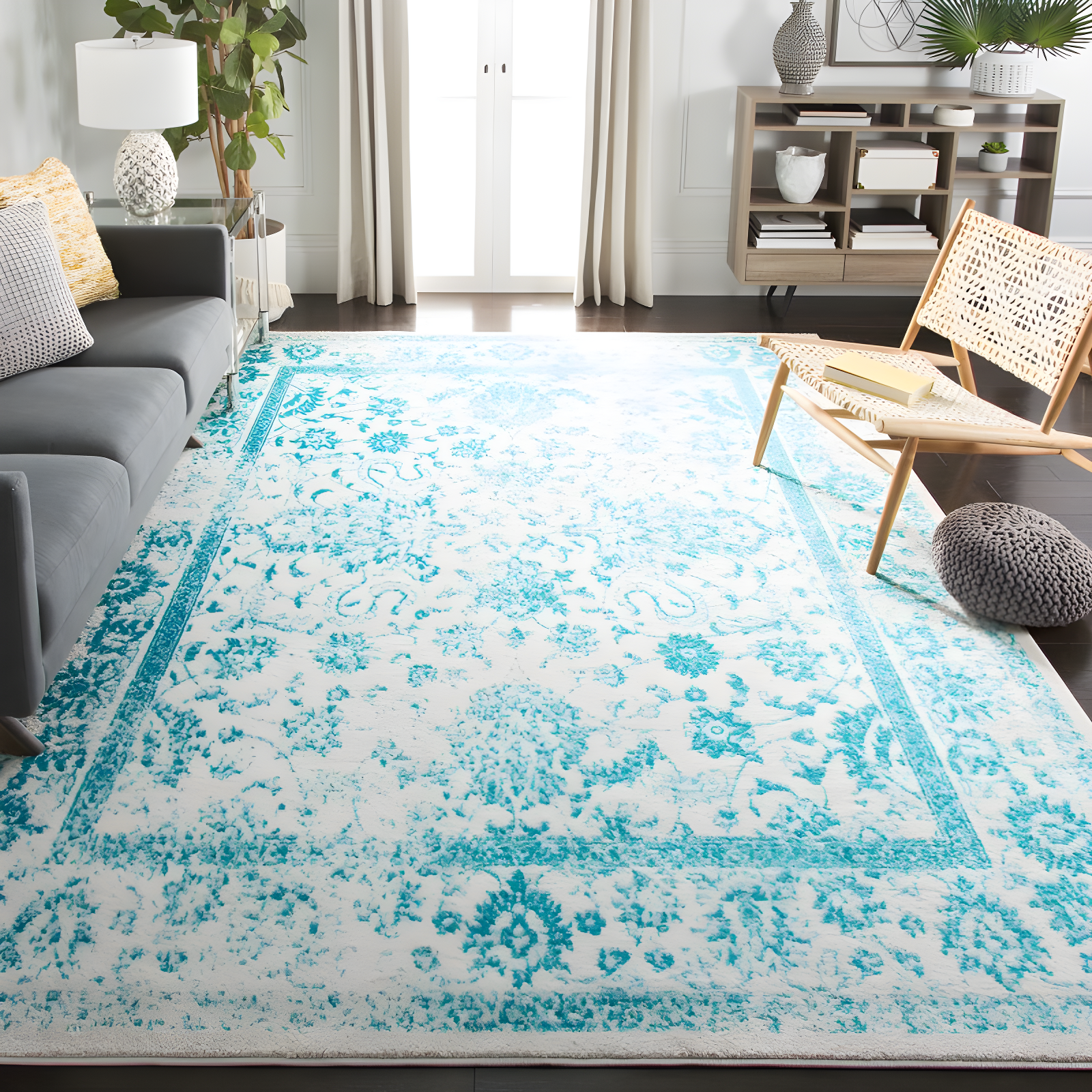 Adirondack ADR109 Machine Made Indoor Area Rug - Ivory/Teal - 8'x10' - Safavieh