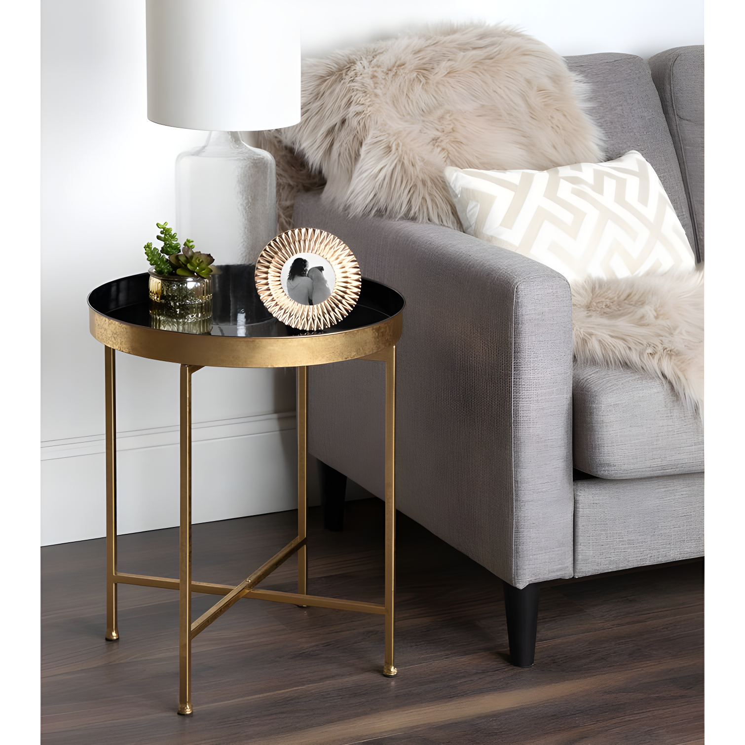 Kate and Laurel Celia Round Metal Side Table, 18.25x18.25x22, Black and Gold