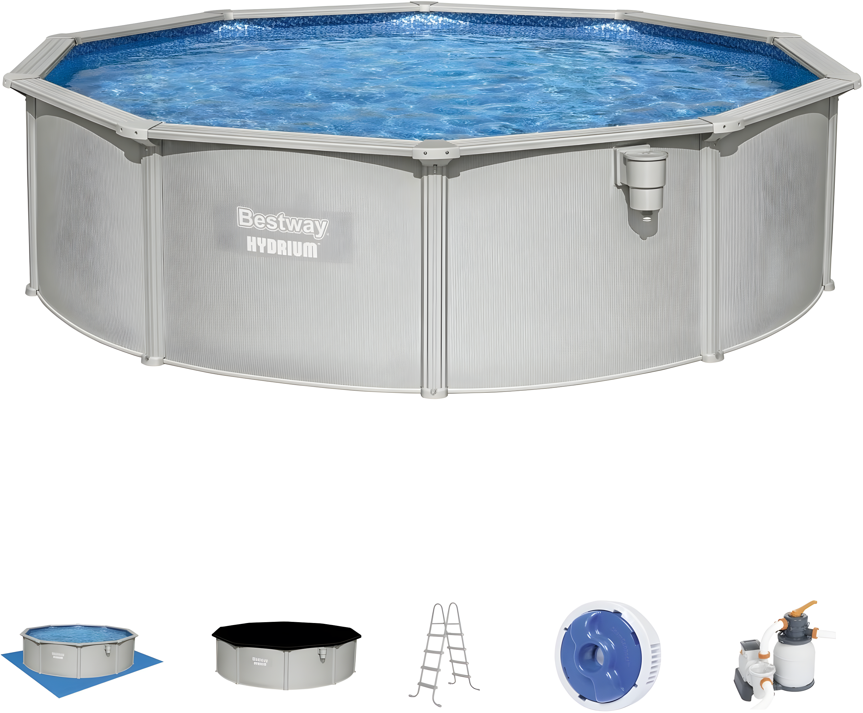 Bestway Hydrium 15' x 48" Steel Wall Above Ground Swimming Pool Set, Gray
