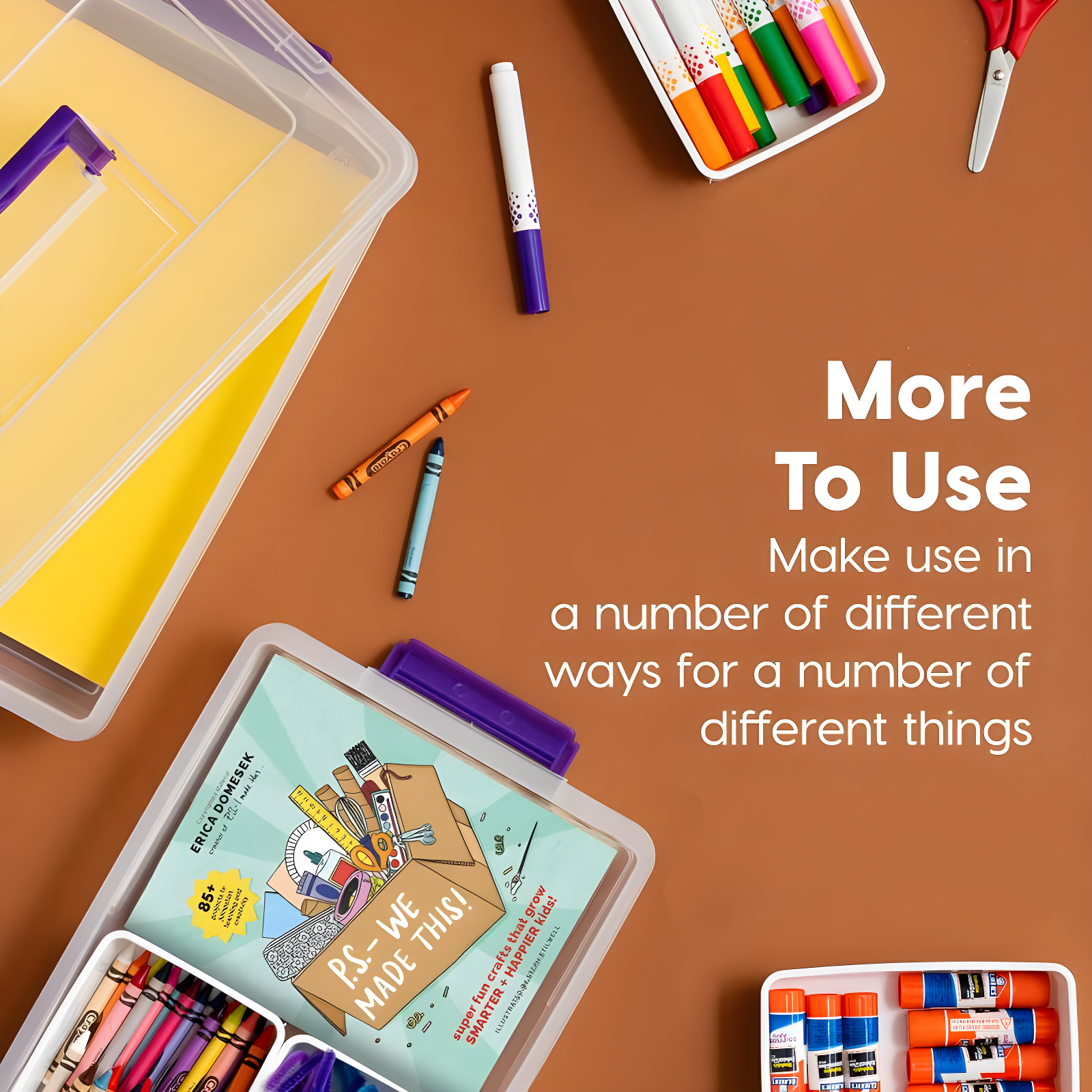 IRIS USA 9.4 Qt 2 Layer Stack and Carry Storage Containers with Bulked-Up Lid and 4 Removable Dividers, Clear/Violet