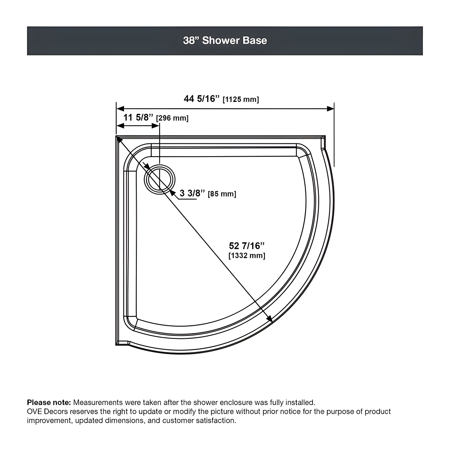 Ove Decors OVE Decors Breeze 44 in. Round Shower Kit, Clear Door with Shower Base and Wall 15SKA-BREE38-BLKAC
