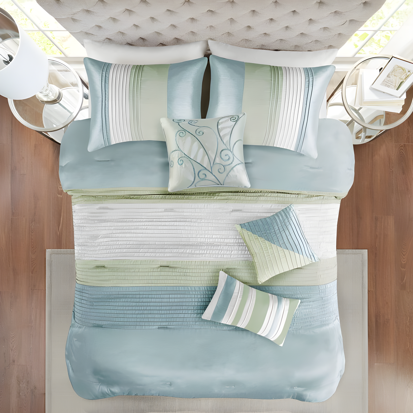 Madison Park Amherst 7 Piece Striped and Pleated Comforter Set
