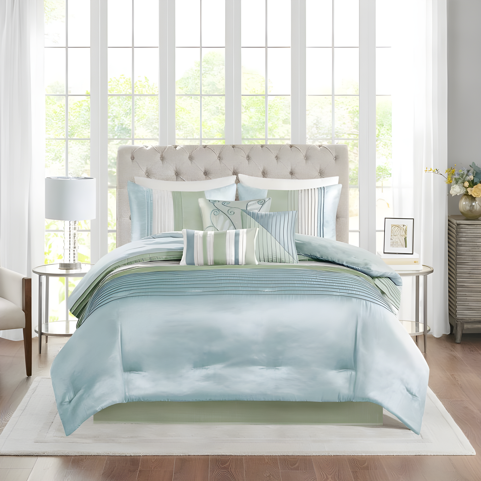 Madison Park Amherst 7 Piece Striped and Pleated Comforter Set