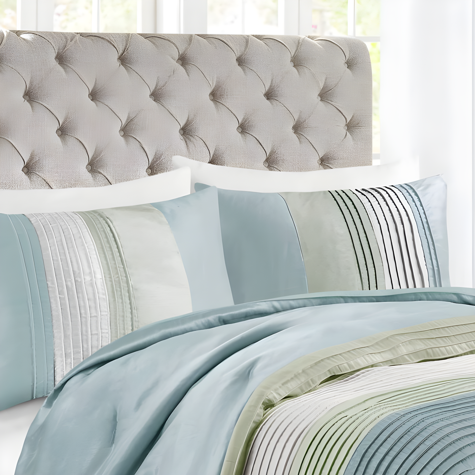 Madison Park Amherst 7 Piece Striped and Pleated Comforter Set