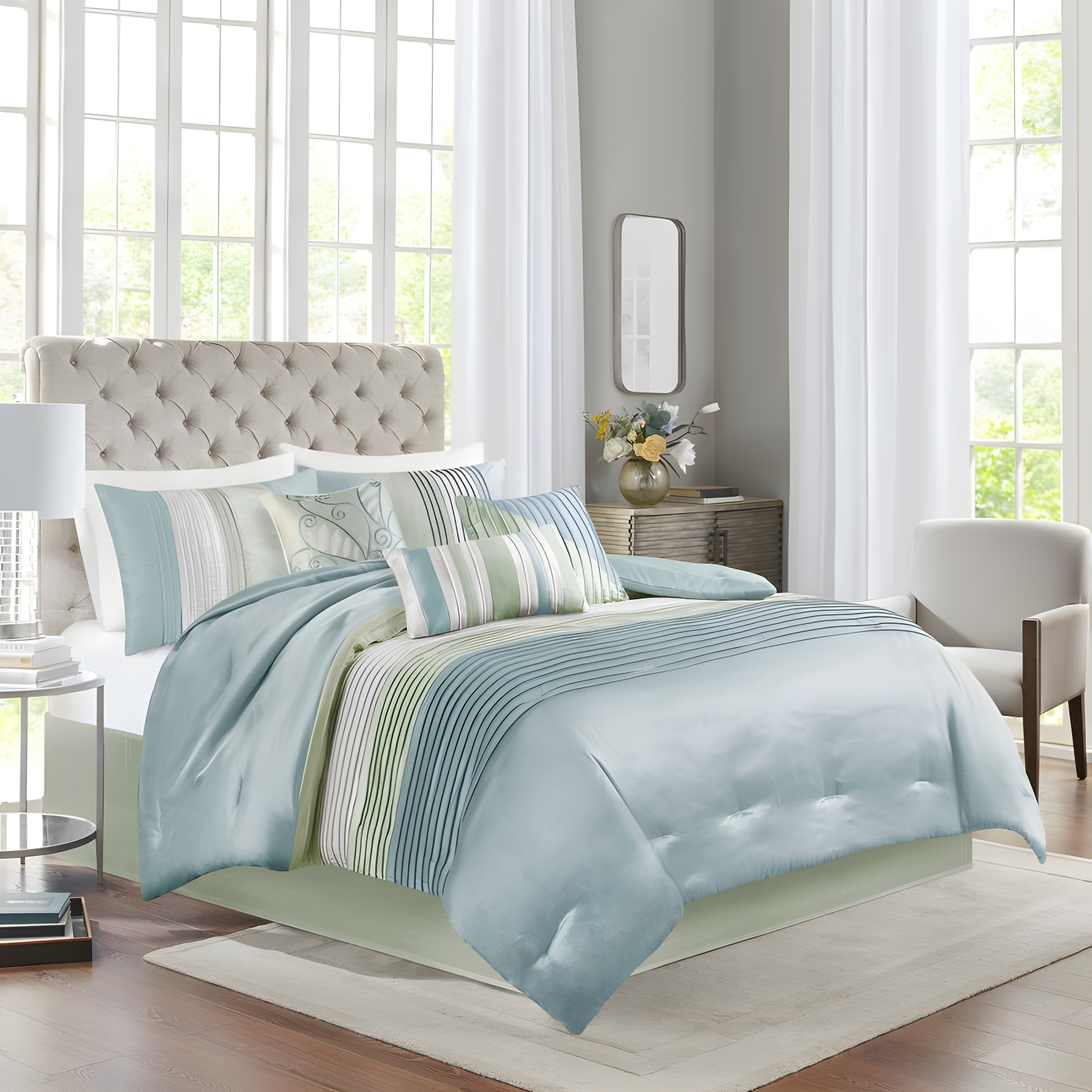 Madison Park Amherst 7 Piece Striped and Pleated Comforter Set