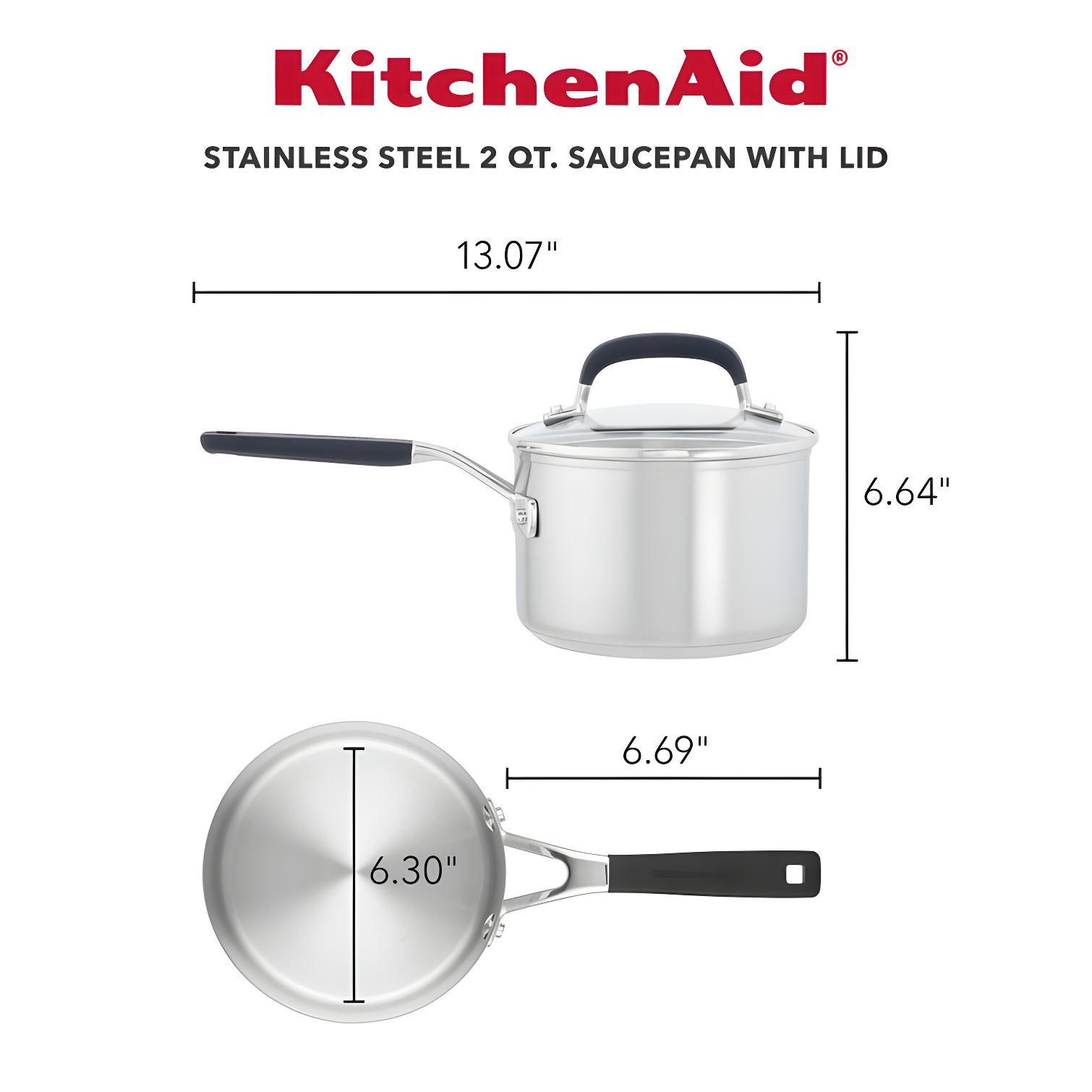 KitchenAid Stainless Steel Induction Sauce Pan with Measuring Marks and Lid, 2 Quart