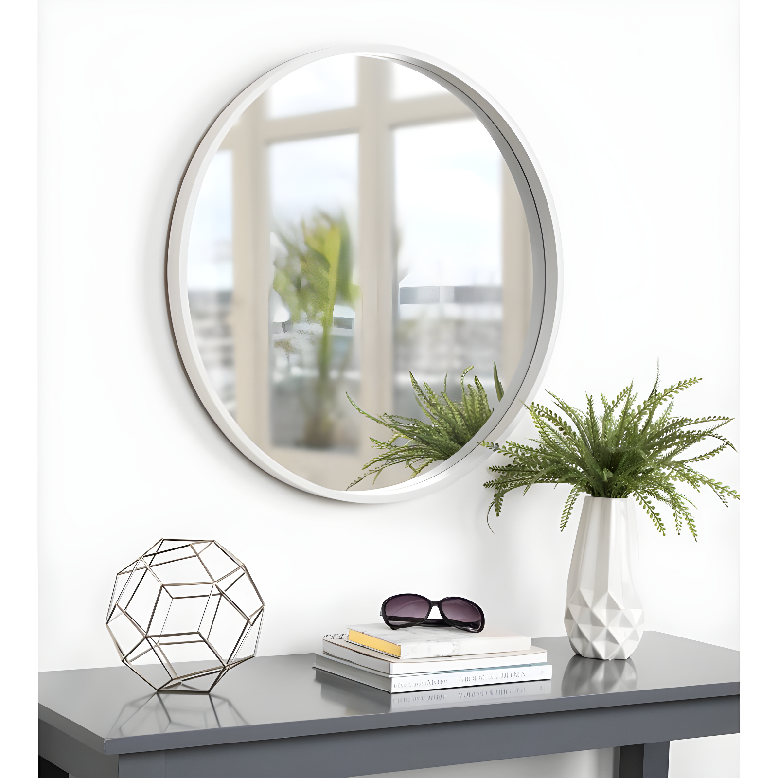 Kate and Laurel All Things Decor 26" x 26" Travis Round Wood Accent Wall Mirror White: Modern MDF Framed, No Assembly Required